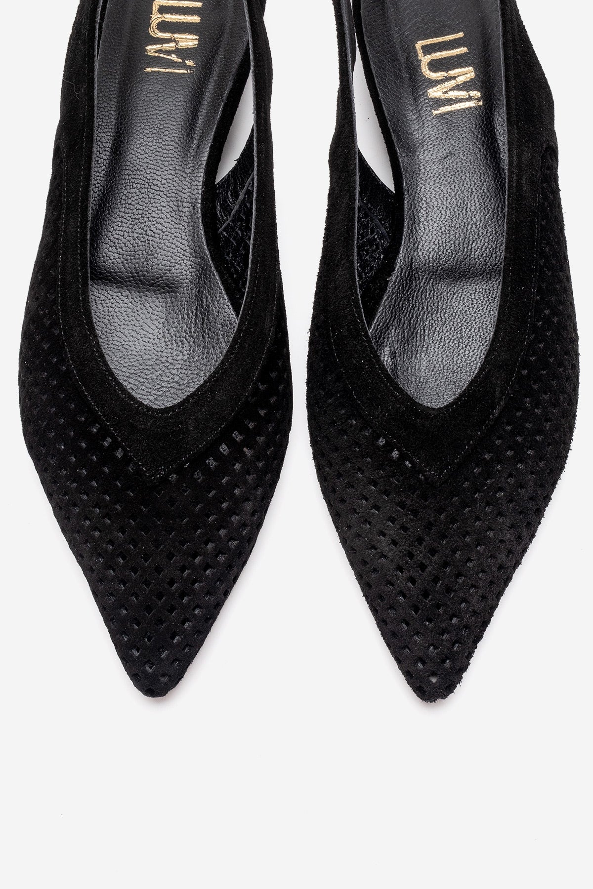 LIEVE - Black Genuine Leather Low Block Heel Shoe – side view showing leather, suede, black, SimmiUnique
