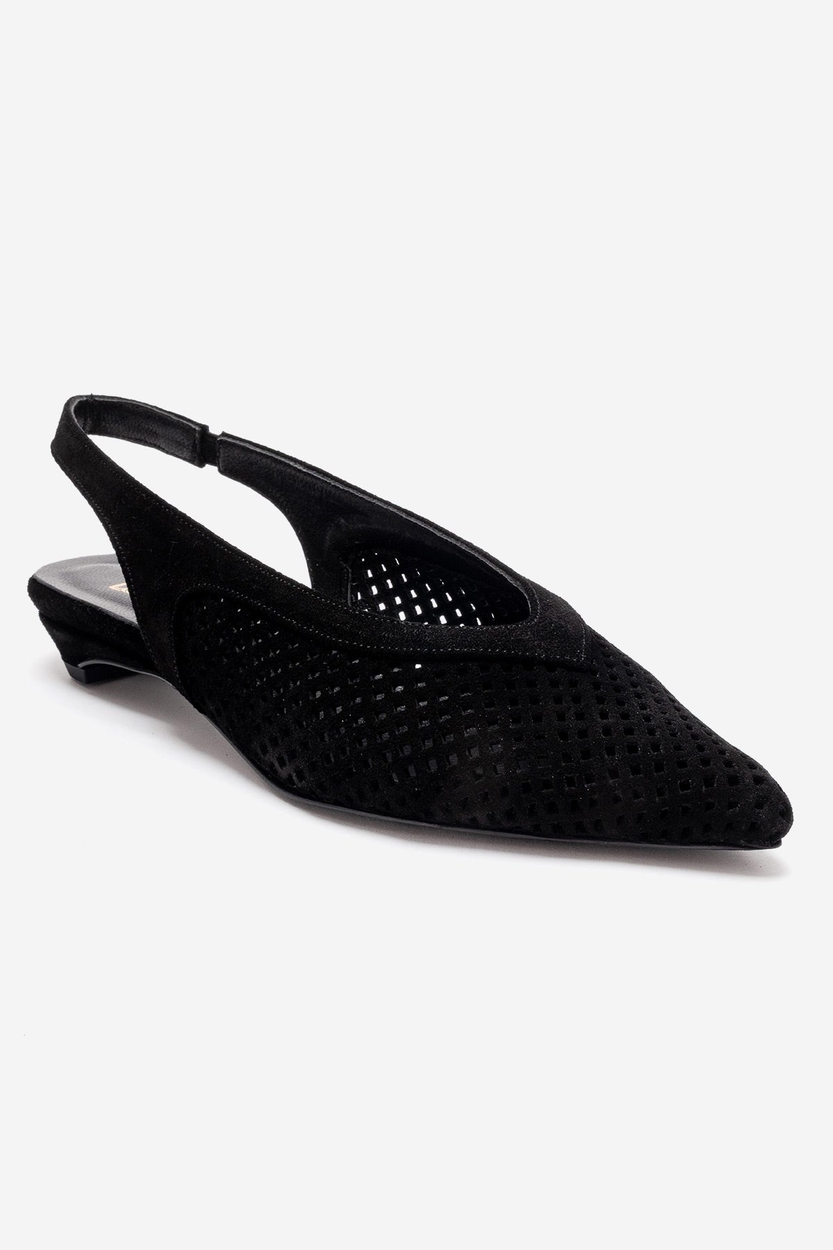 LIEVE - Black Genuine Leather Low Block Heel Shoe – heel view showing leather, suede, black, SimmiUnique