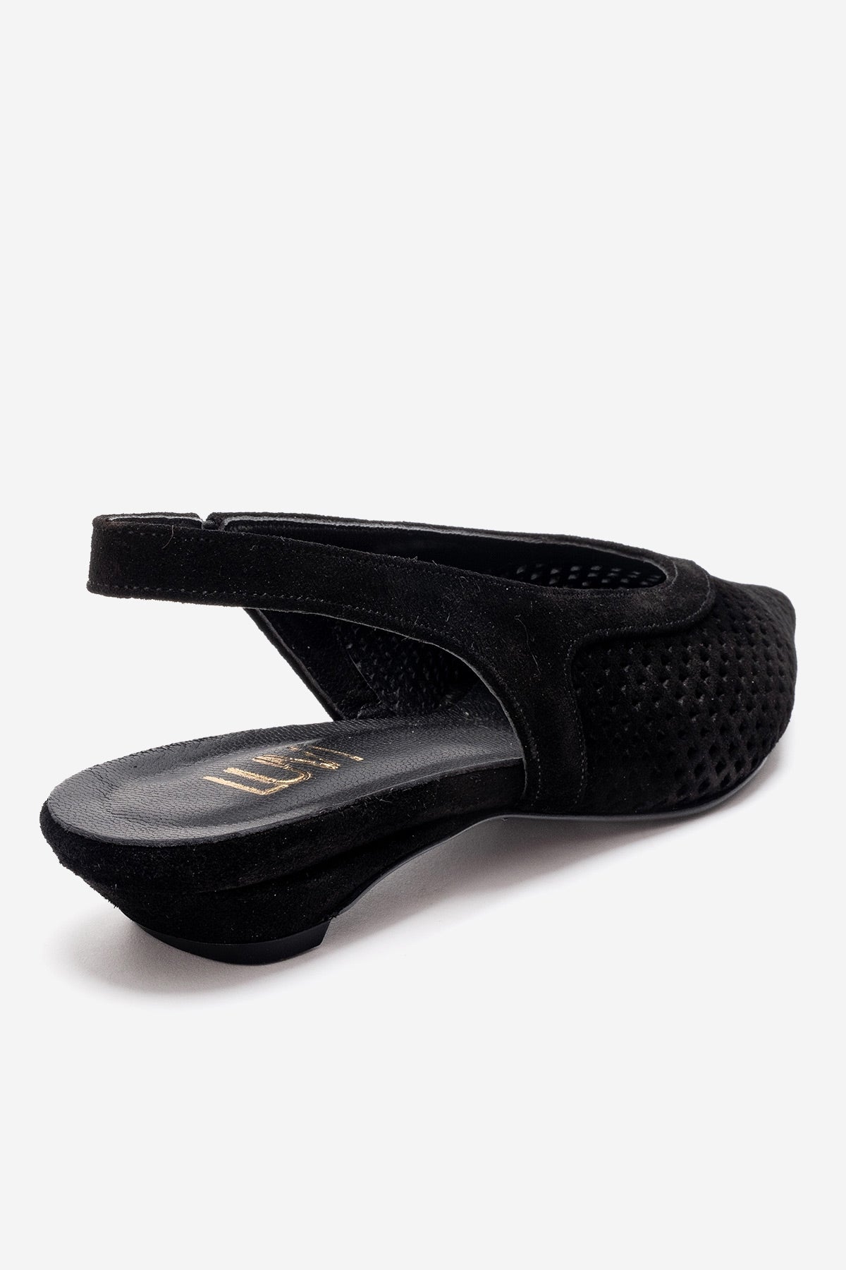 LIEVE - Black Genuine Leather Low Block Heel Shoe – back view showing leather, suede, black, SimmiUnique