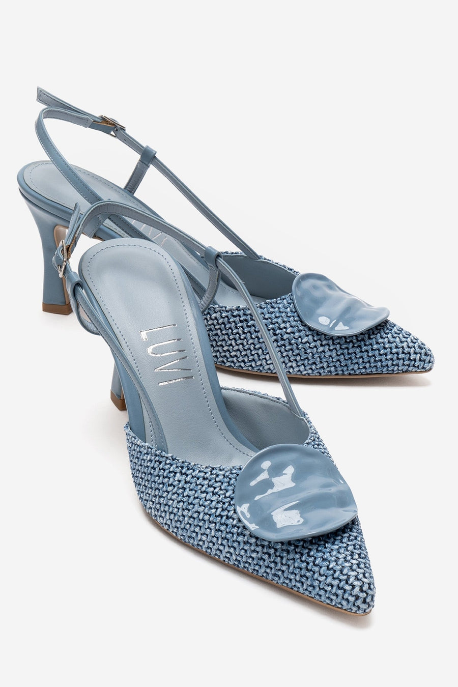 LEVIA - Blue Straw-Textured Accessory Stiletto Pump