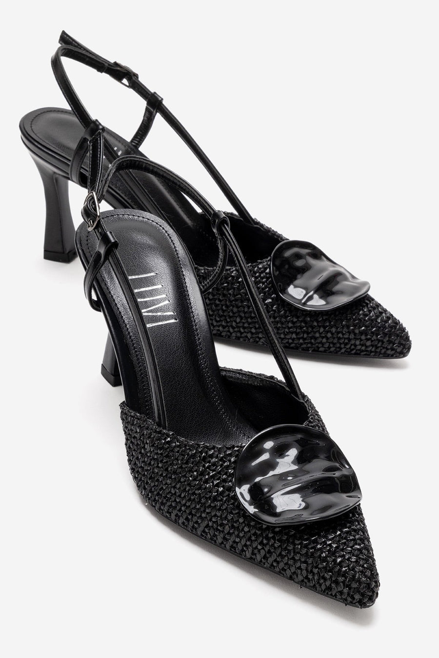 Levia - Black Woven-Textured Accessory-Detail Stiletto Heel Pump