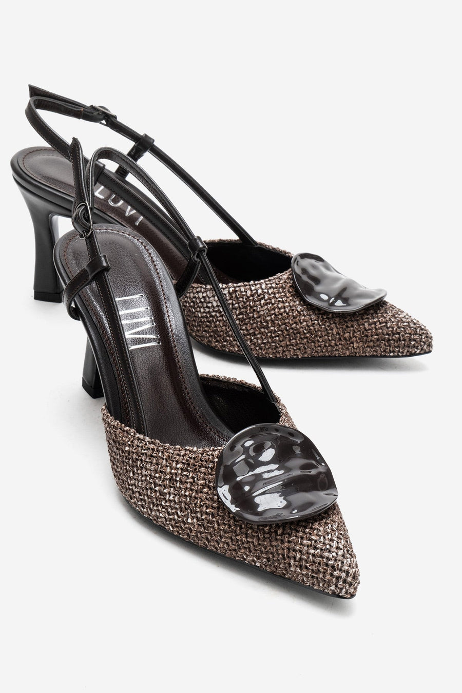 Levia - Brown Woven-Textured Accessory-Detail Stiletto Heel Pump