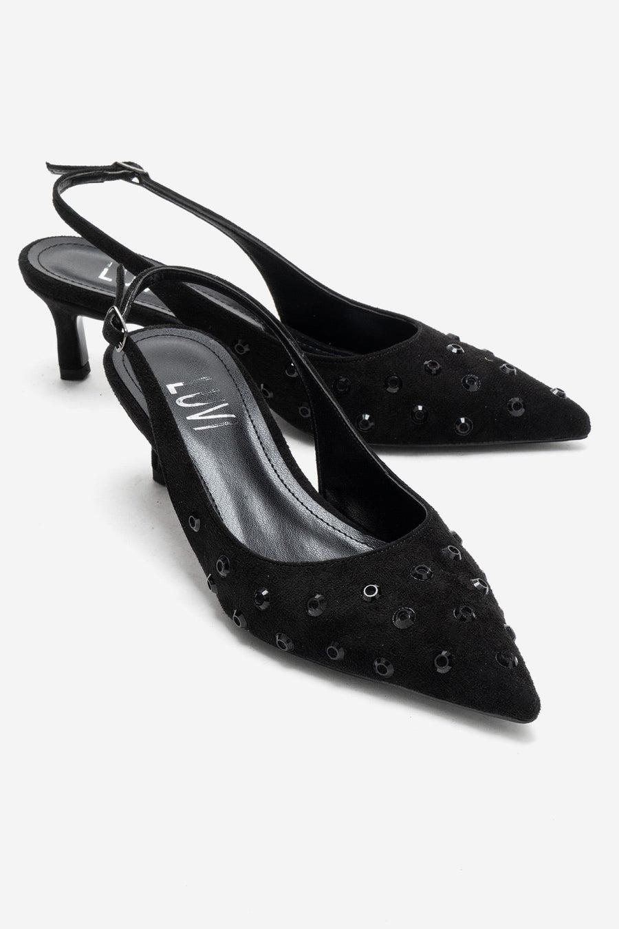 Lorex - Black Suede Embellished Stiletto Heel Pump
