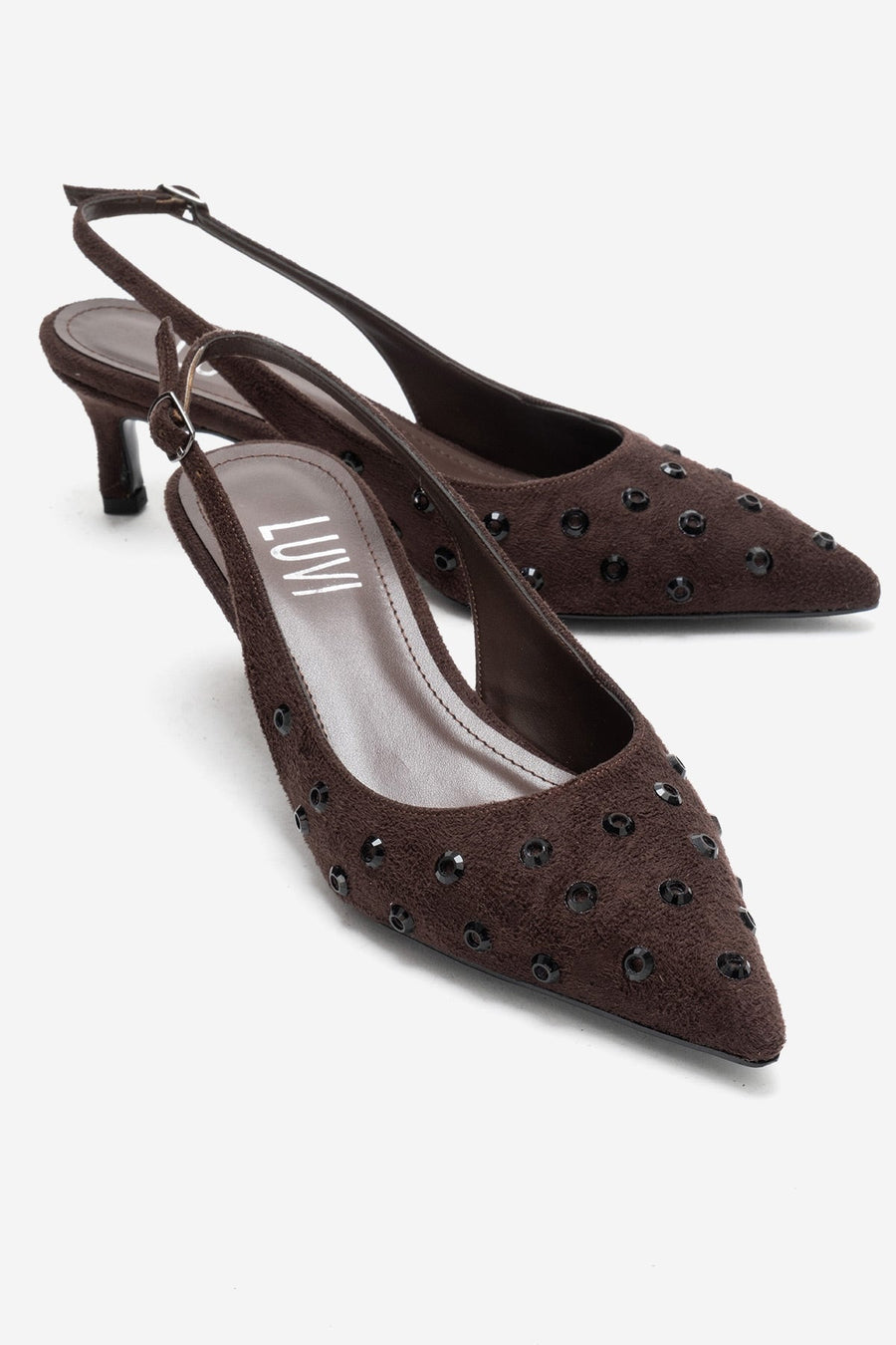 Lorex - Brown Suede Embellished Stiletto Heel Pump