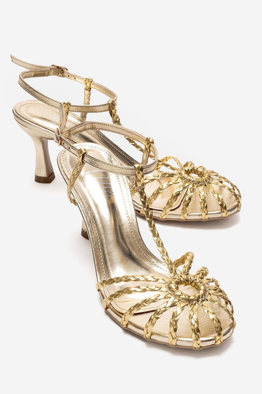 Gerald - Gold Genuine Leather Woven Strap Stiletto Pump