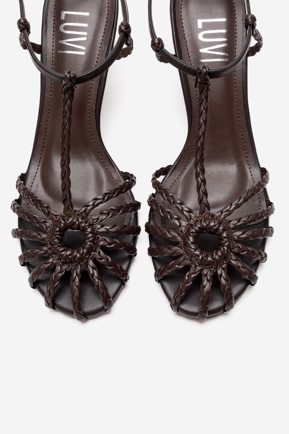 Gerald - Brown Genuine Leather Woven Strap Stiletto Pump – side view showing leather, SimmiUnique
