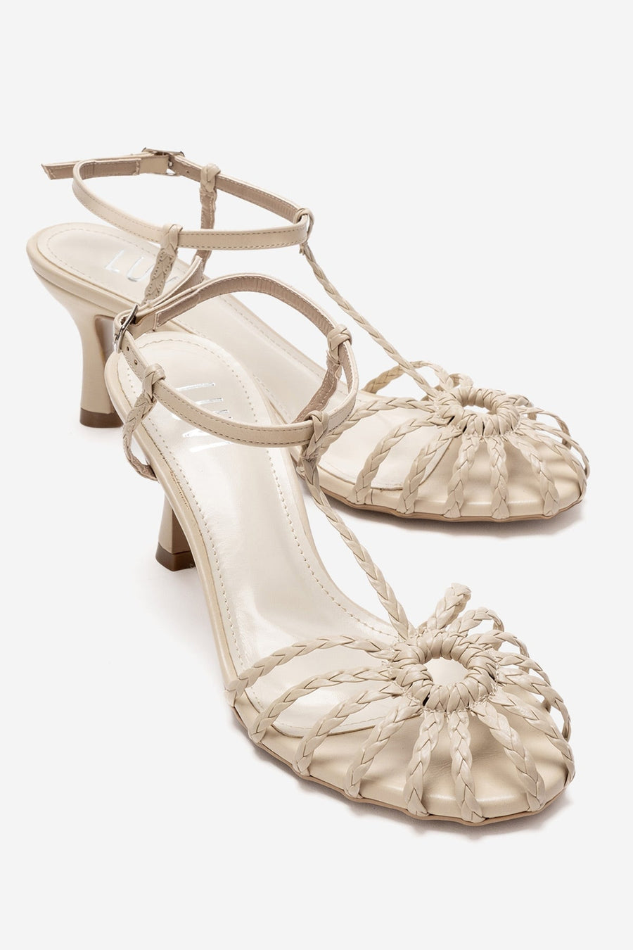 Gerald - Beige Genuine Leather Woven Strap Stiletto Pump