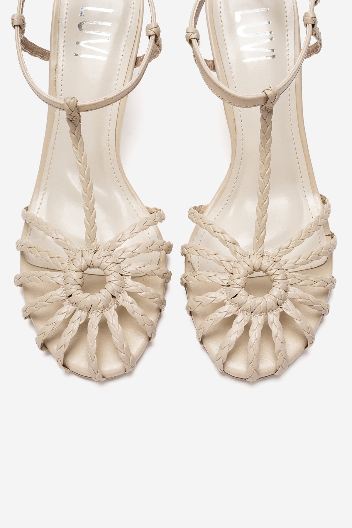 Gerald - Beige Genuine Leather Woven Strap Stiletto Pump – side view showing leather, SimmiUnique