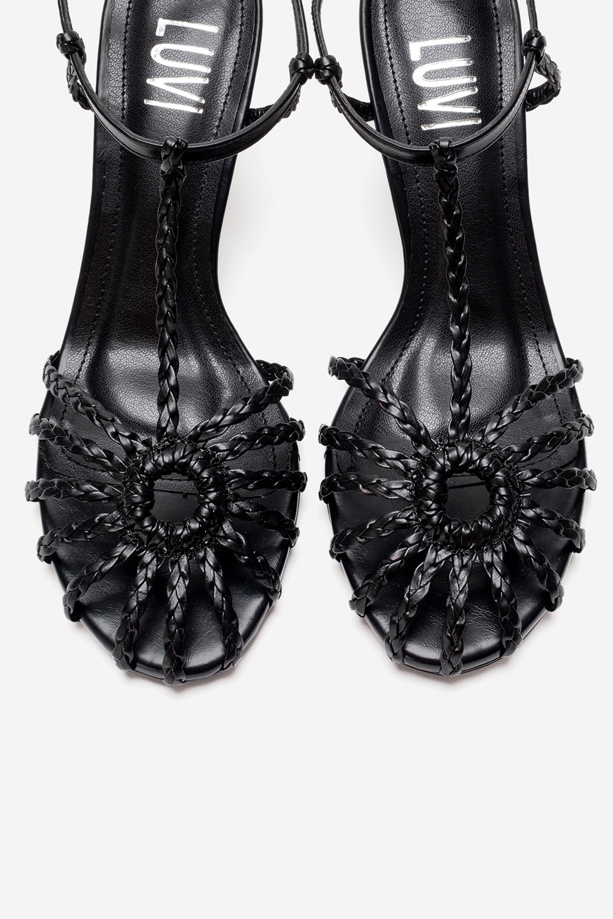 Gerald - Black Genuine Leather Woven Strap Stiletto Pump – side view showing leather, black, SimmiUnique