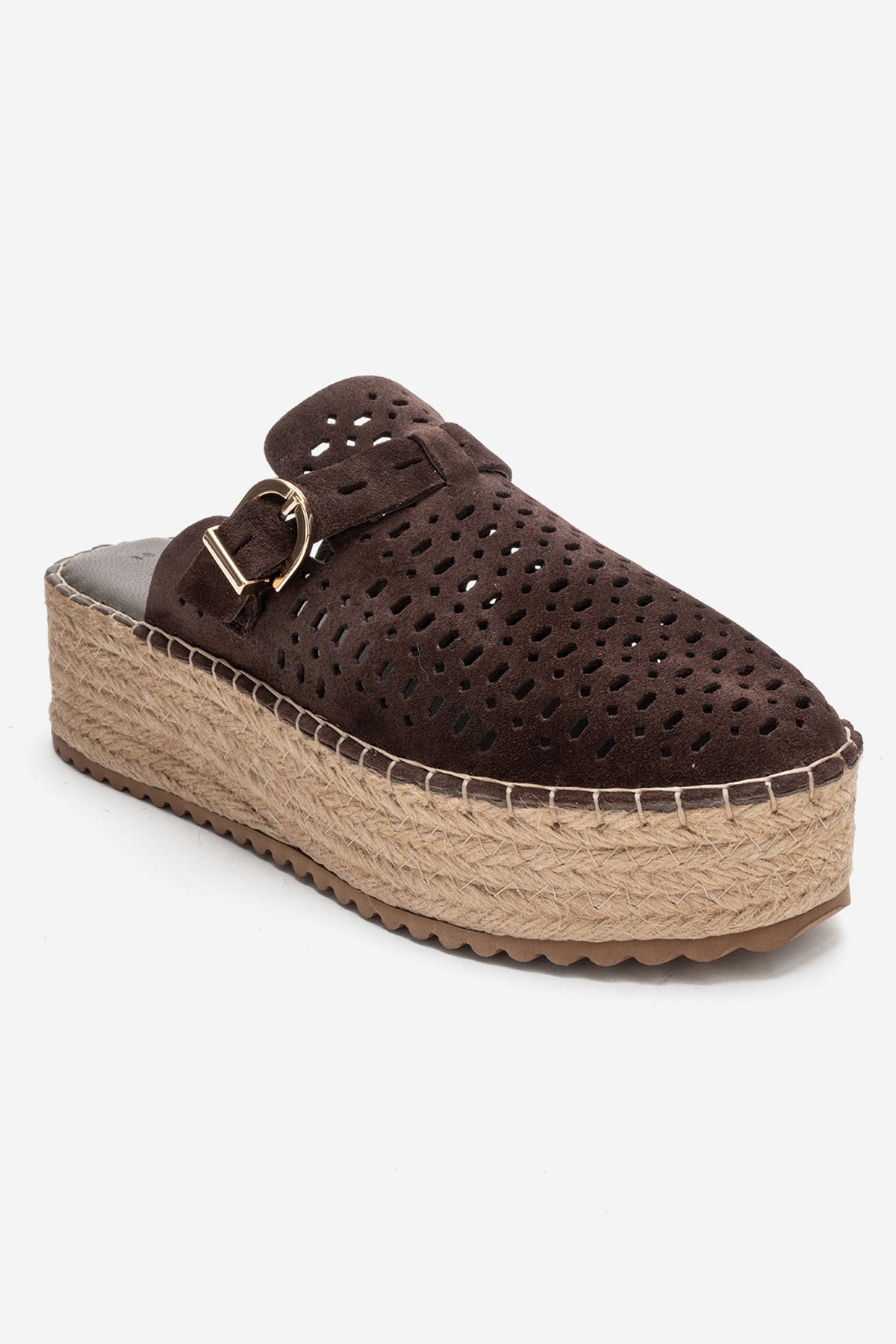 LOUIS - Brown Genuine Leather Closed-Toe Platform Slide – detail view showing leather, red, SimmiUnique
