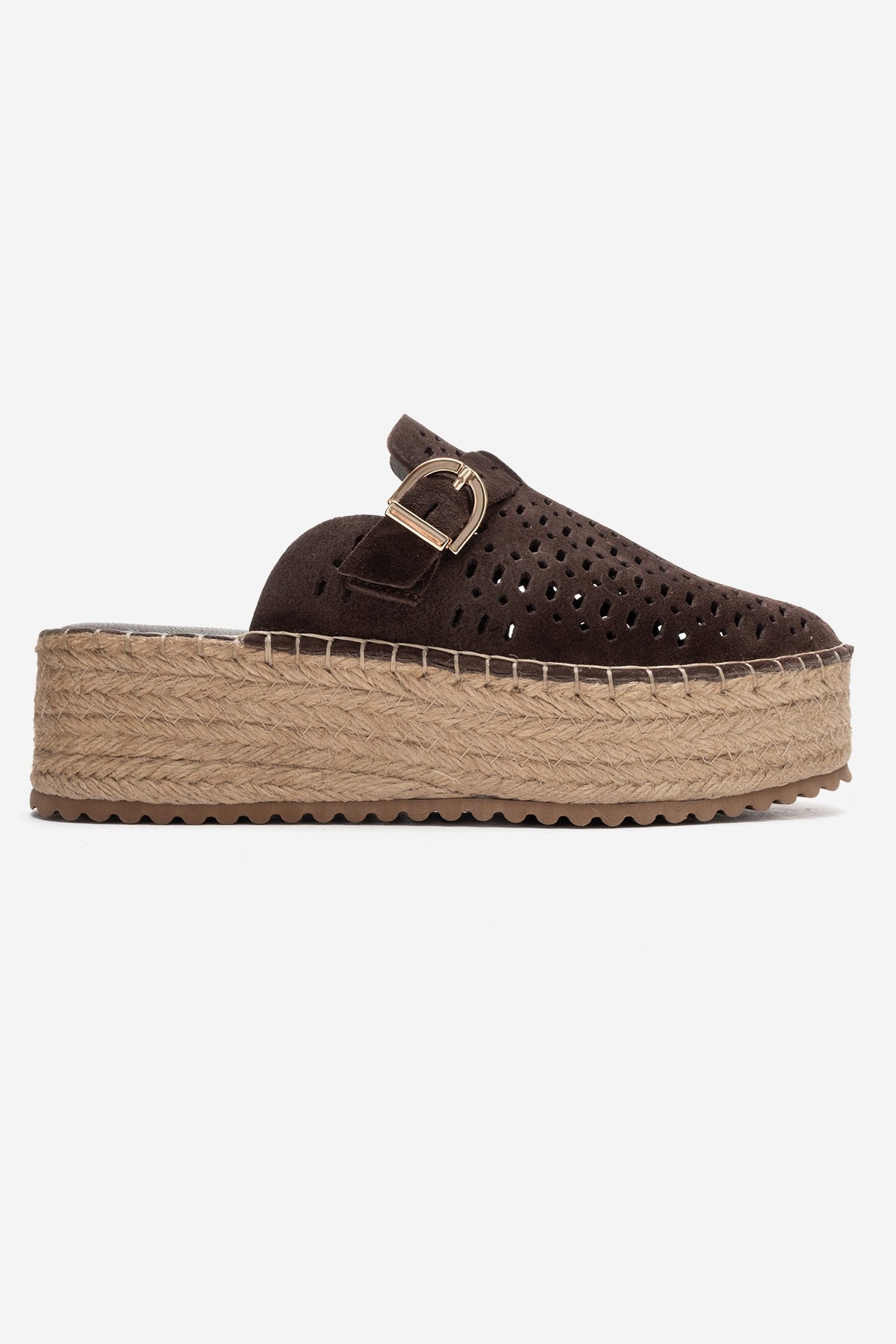 LOUIS - Brown Genuine Leather Closed-Toe Platform Slide – top view showing leather, red, SimmiUnique