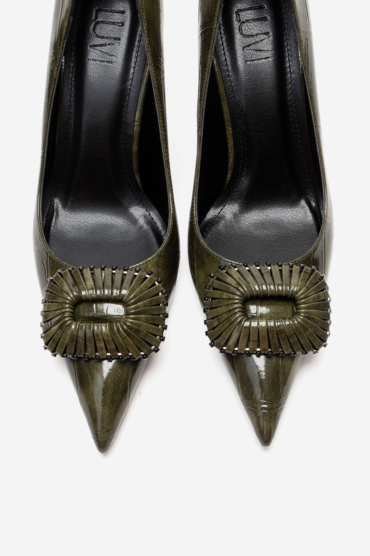 REBEL - Green Stiletto Pump – side view showing leather, green, SimmiUnique