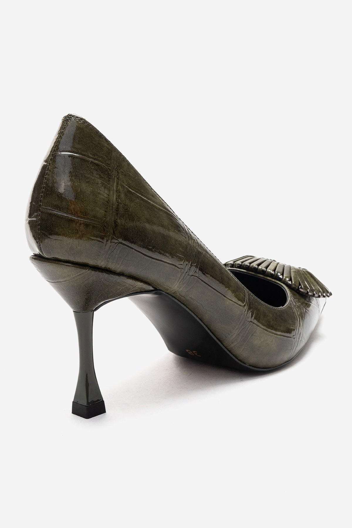 REBEL - Green Stiletto Pump – back view showing leather, green, SimmiUnique