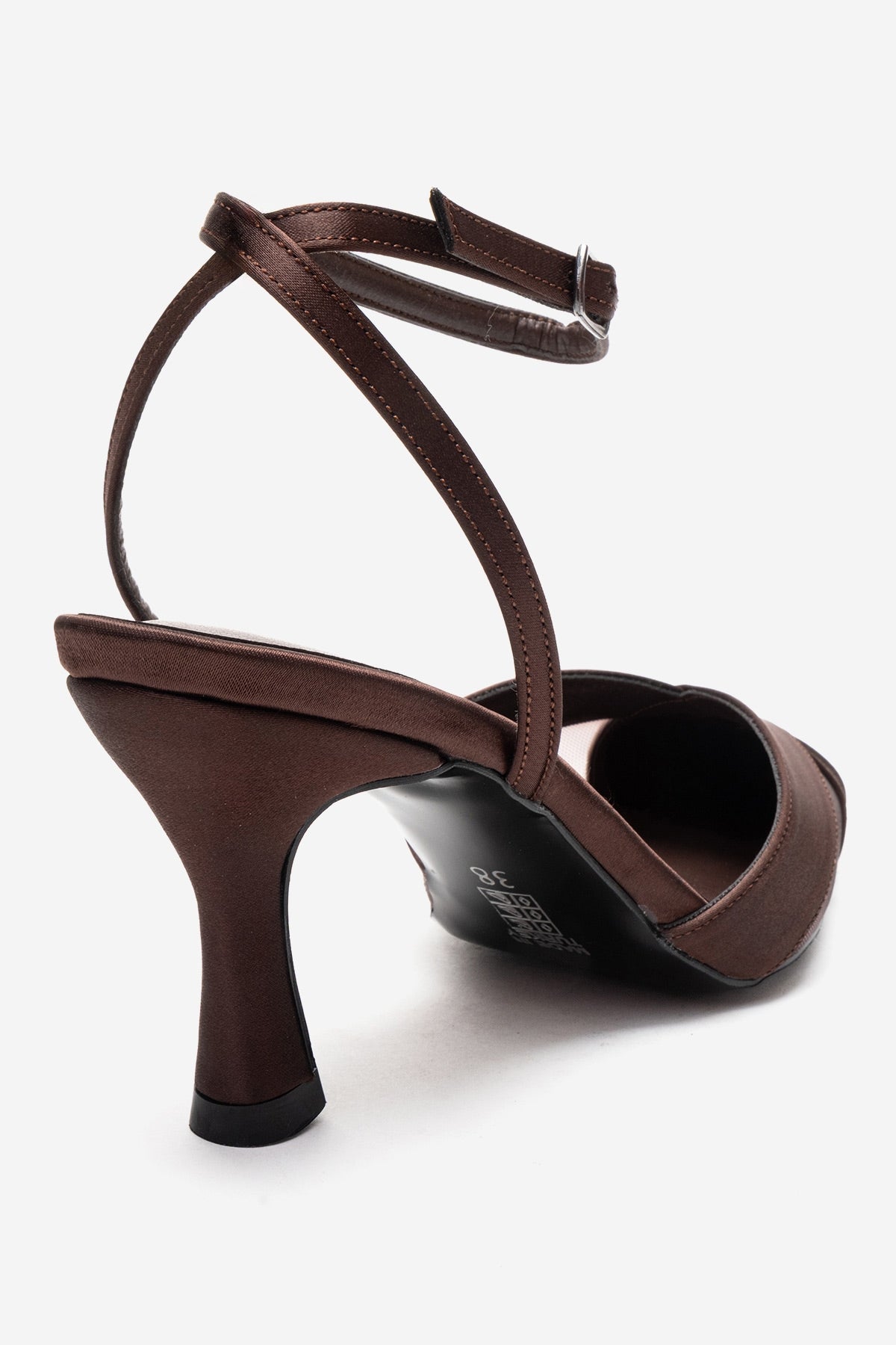 ESTELA - Brown Genuine Leather Stiletto Pump – back view showing satin, leather, mesh, SimmiUnique
