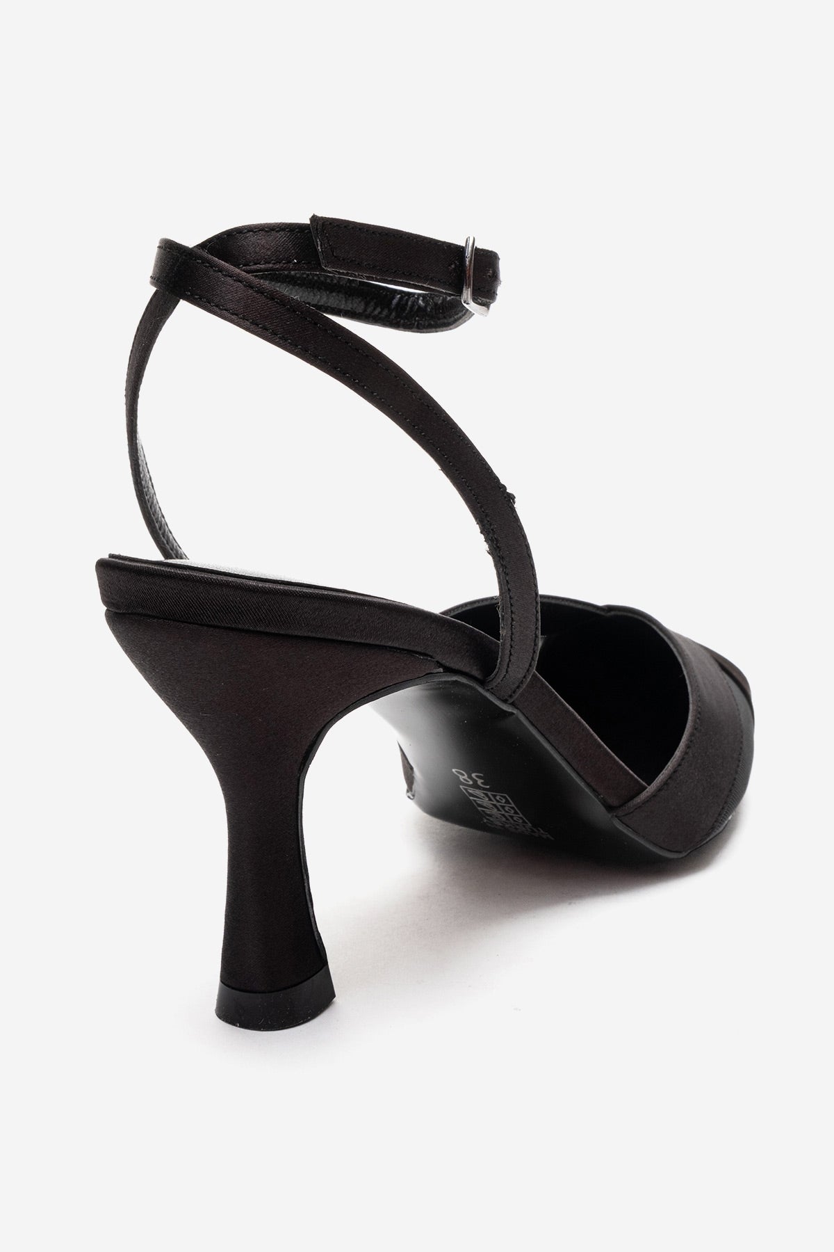 ESTELA - Black Genuine Leather Stiletto Pump – back view showing satin, leather, mesh, SimmiUnique
