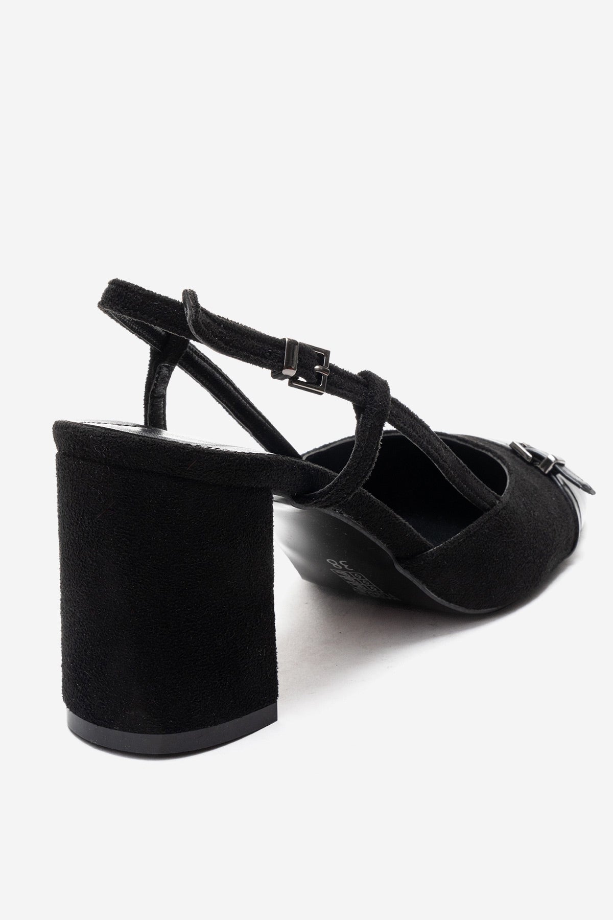 DESIA - Black Block Heel Shoe – back view showing leather, suede, black, SimmiUnique