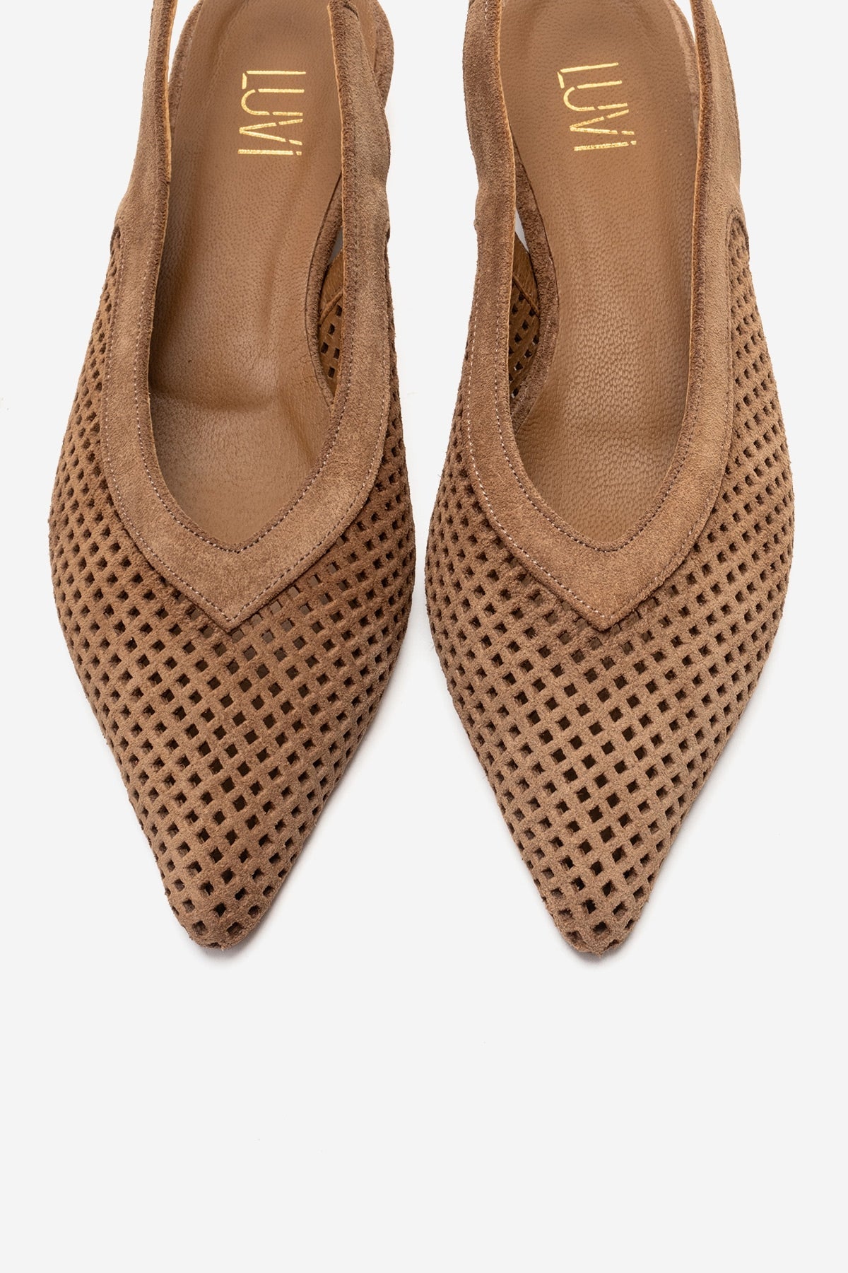 LIEVE - Taupe Genuine Leather Low Block Heel Shoe – side view showing leather, suede, SimmiUnique