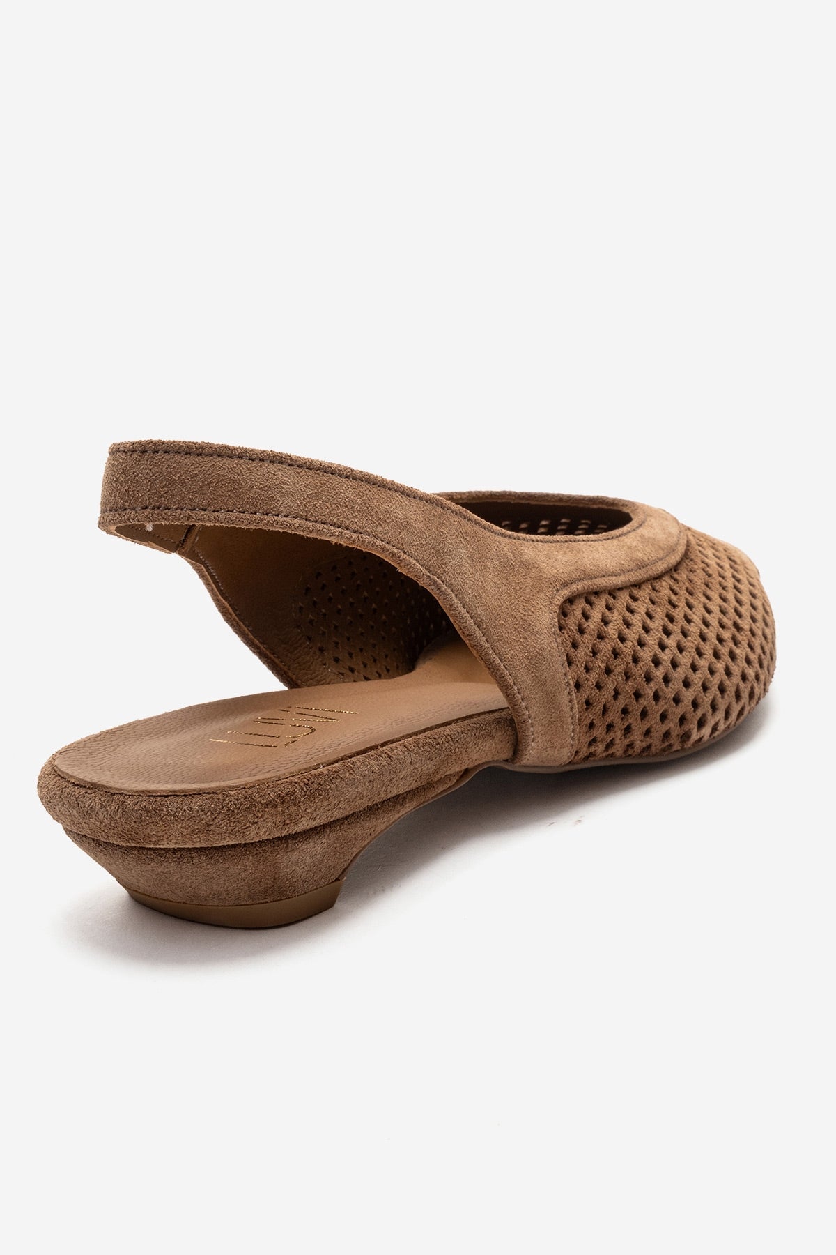 LIEVE - Taupe Genuine Leather Low Block Heel Shoe – back view showing leather, suede, SimmiUnique