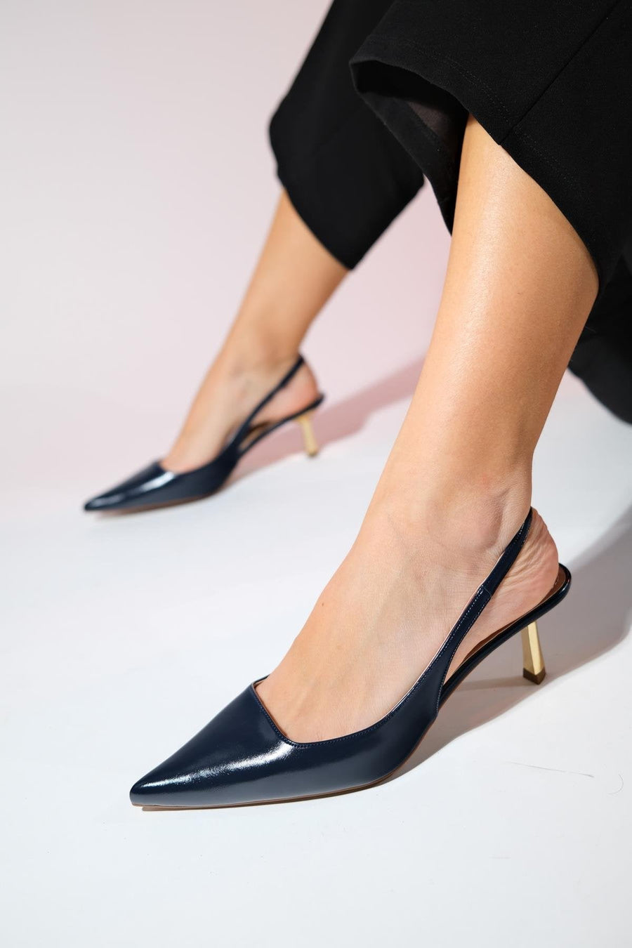 Marten - Navy Pointed Toe Backless Stiletto