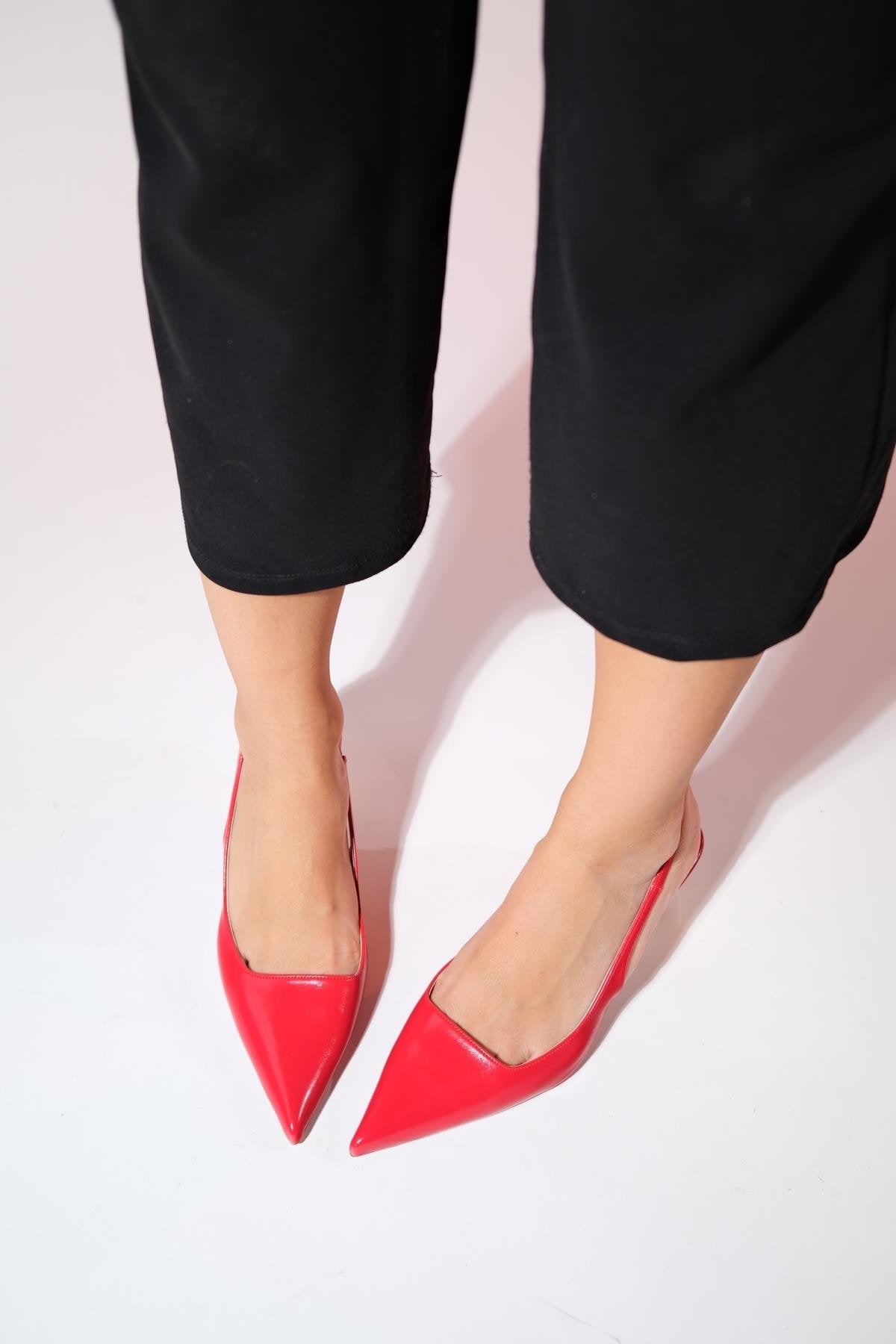 Marten - Red Pointed Toe Slingback Stiletto – side view showing leather, red, SimmiUnique