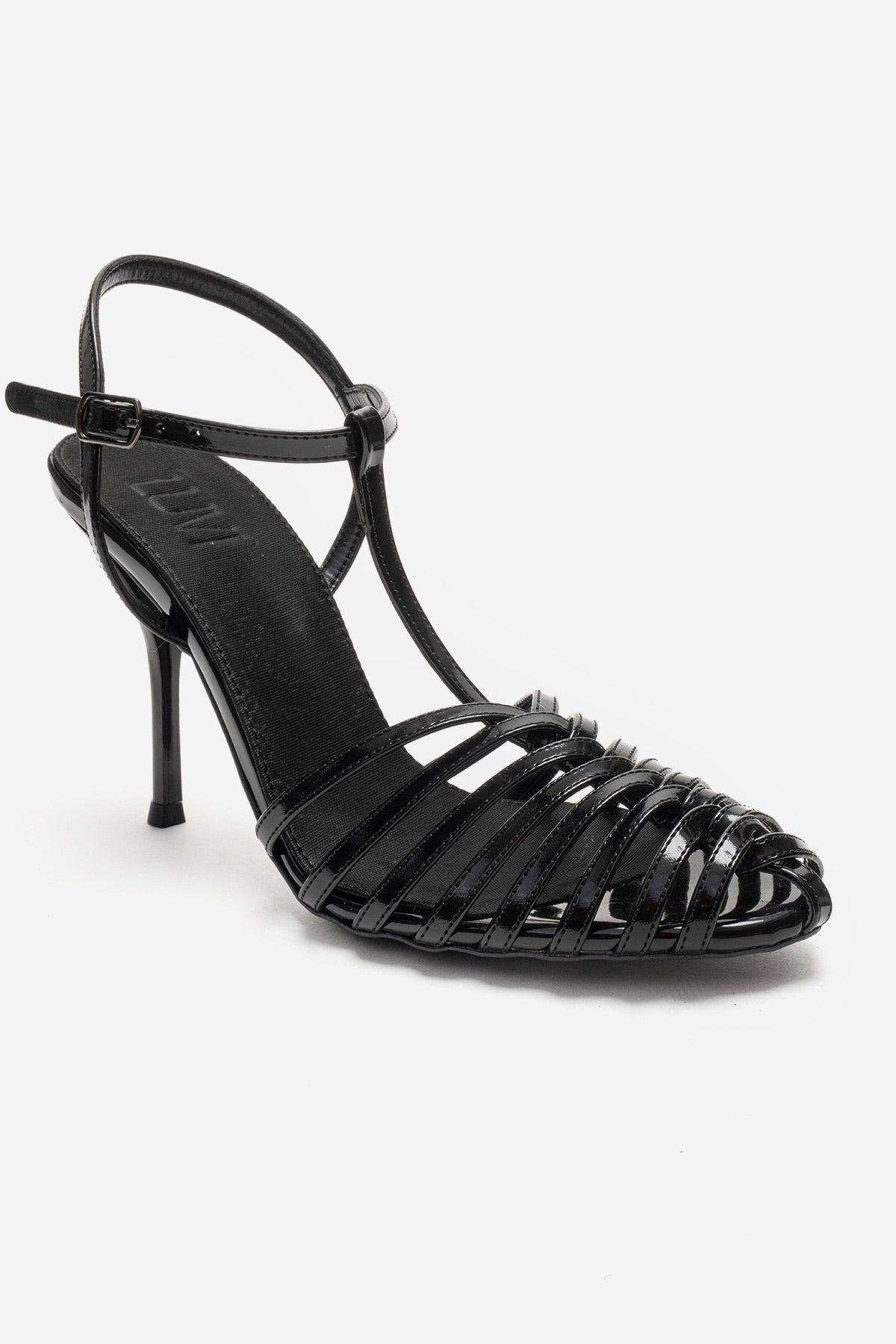 PASION - Black Stiletto Pump – detail view showing leather, black, SimmiUnique