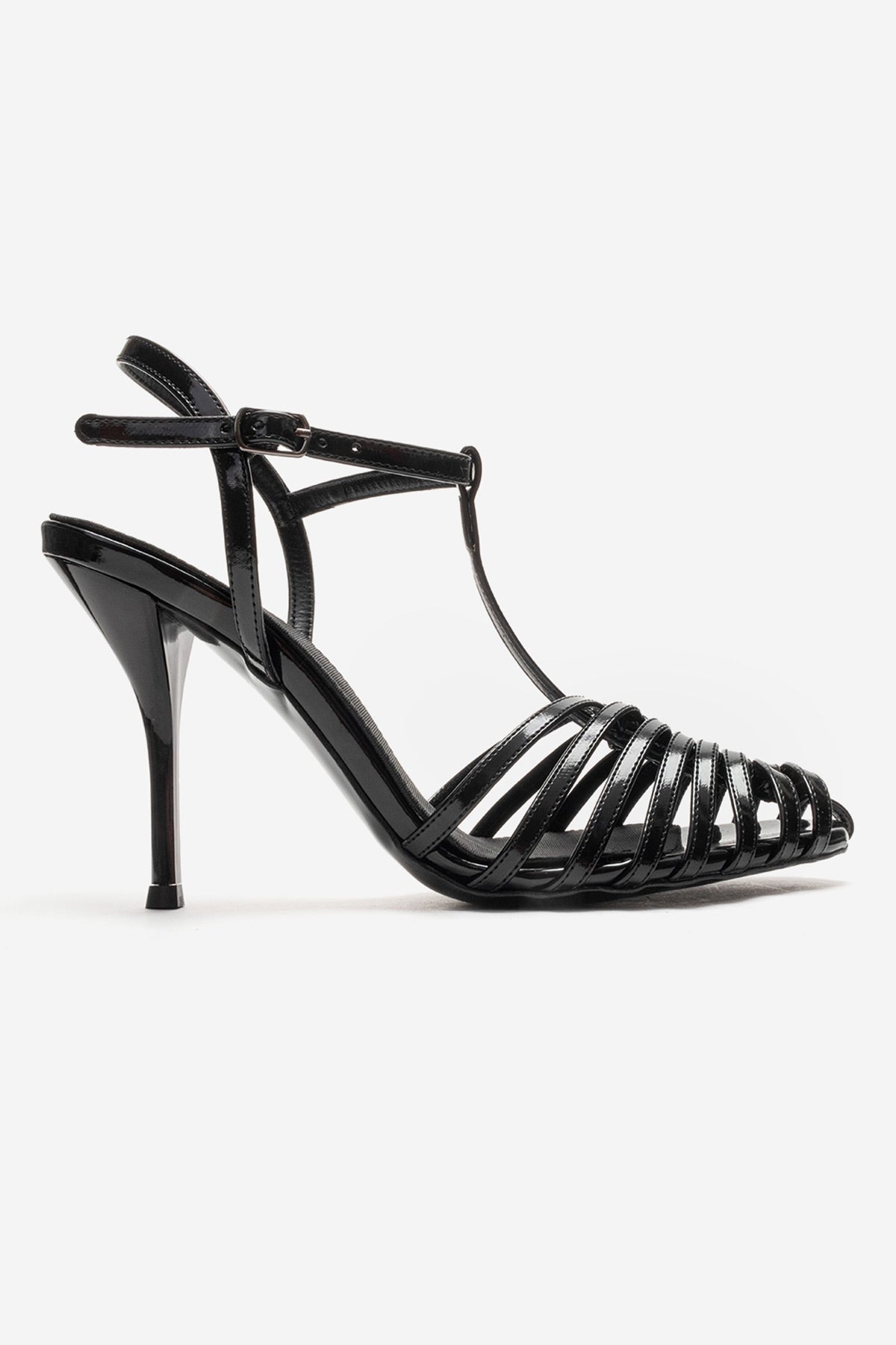 PASION - Black Stiletto Pump – heel view showing leather, black, SimmiUnique