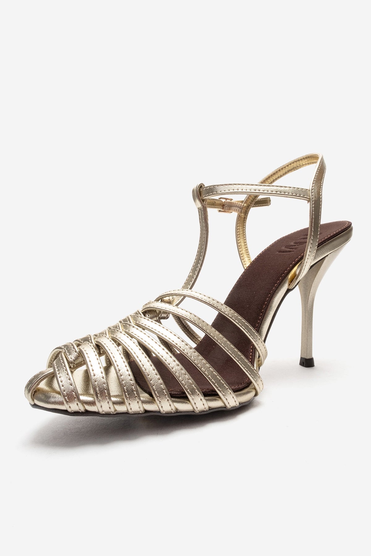PASION - Gold Stiletto Pump – top view showing leather, metallic, gold, SimmiUnique