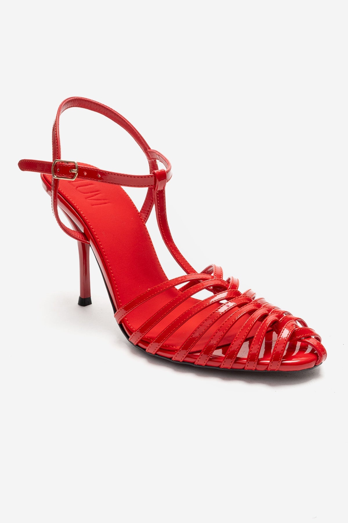 PASION - Red Stiletto Pump – detail view showing leather, red, SimmiUnique
