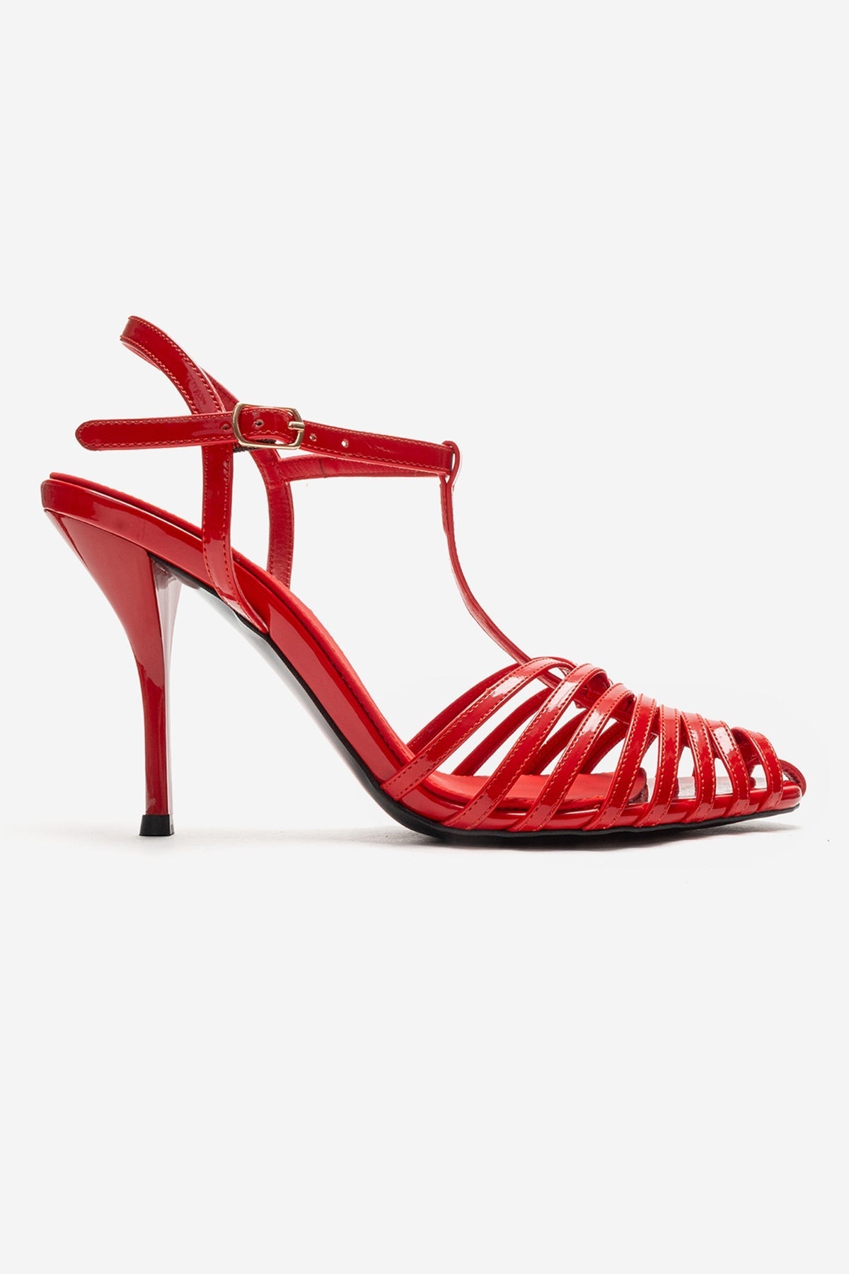 PASION - Red Stiletto Pump – heel view showing leather, red, SimmiUnique
