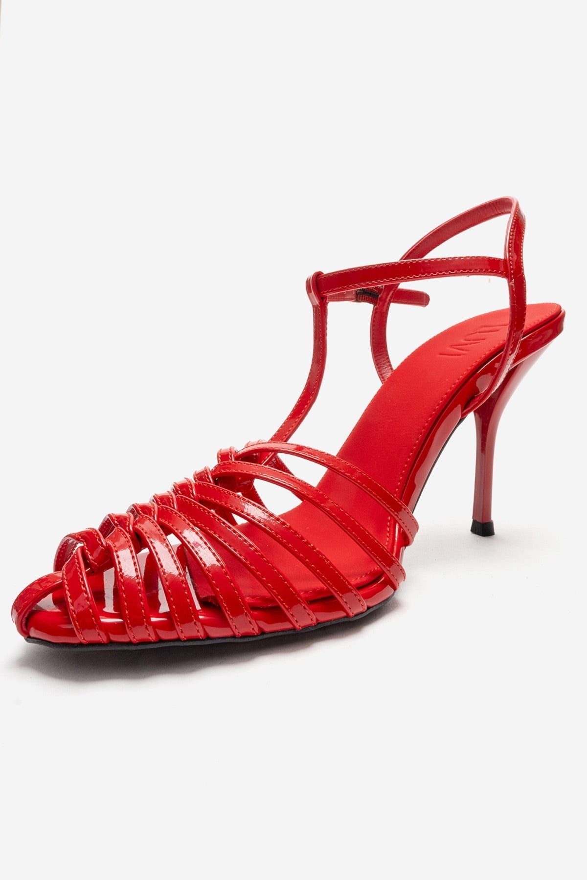 PASION - Red Stiletto Pump – top view showing leather, red, SimmiUnique