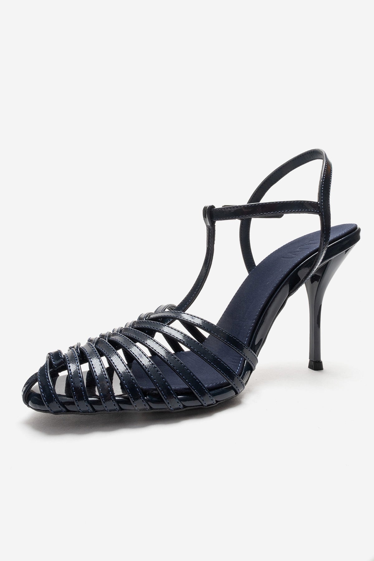 PASION - Navy Stiletto Pump – top view showing leather, SimmiUnique