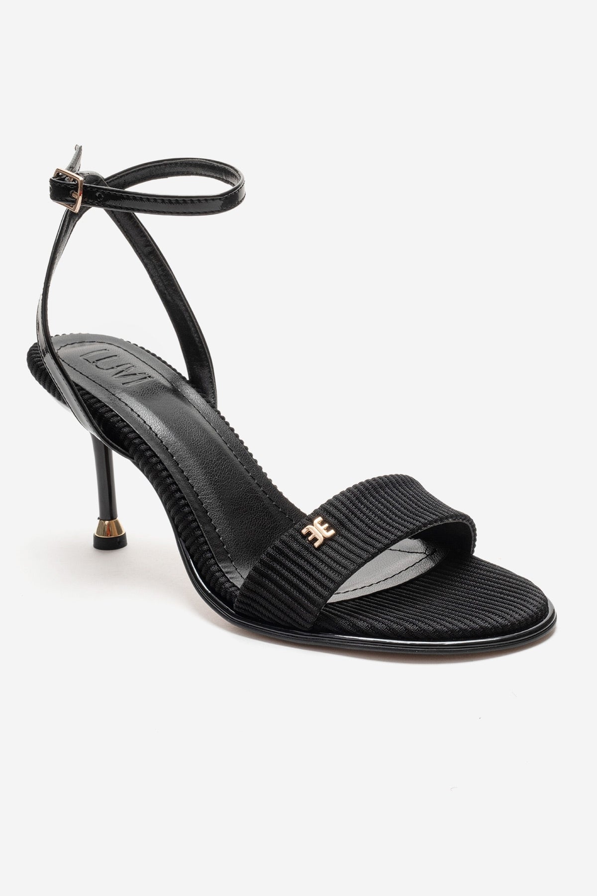 Arlette - Black Stiletto Pump – detail view showing leather, black, red, SimmiUnique