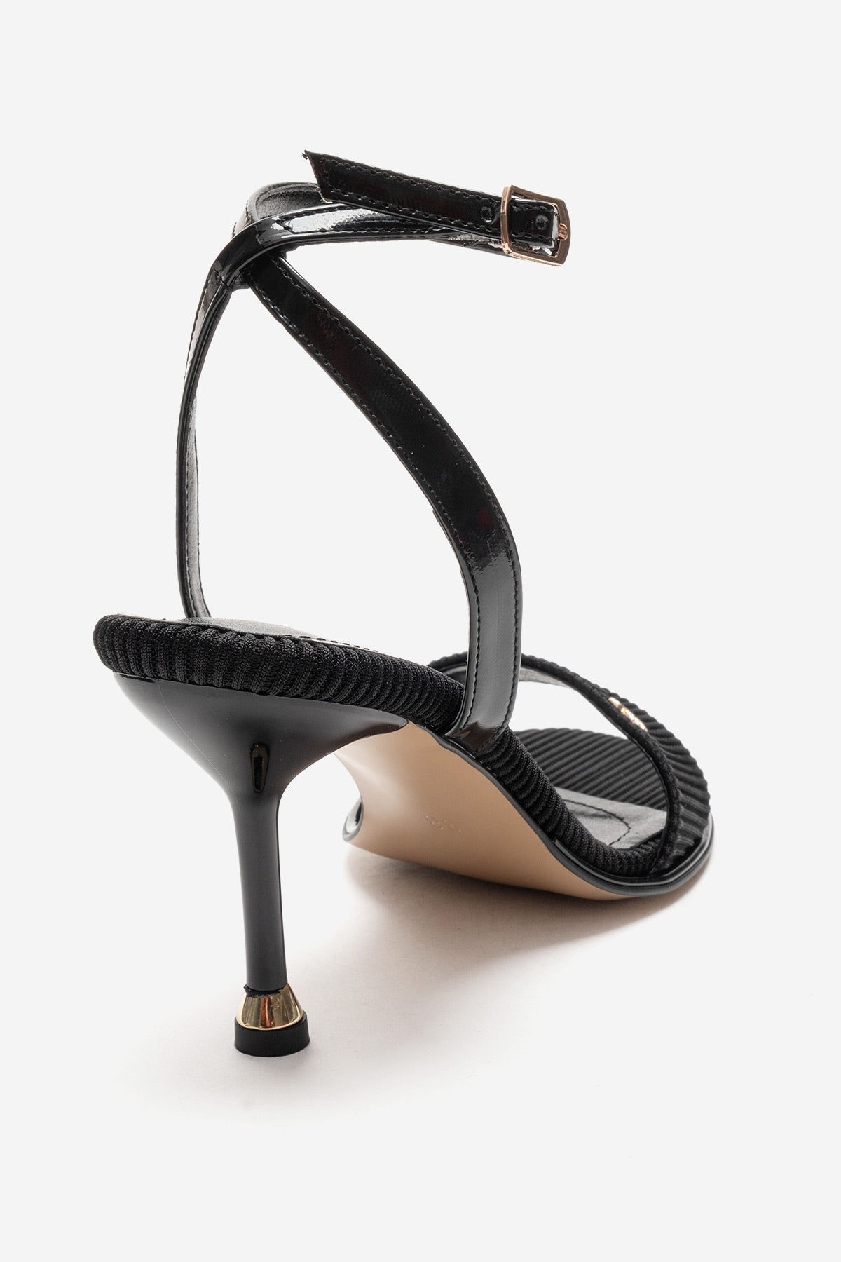 Arlette - Black Stiletto Pump – back view showing leather, black, red, SimmiUnique