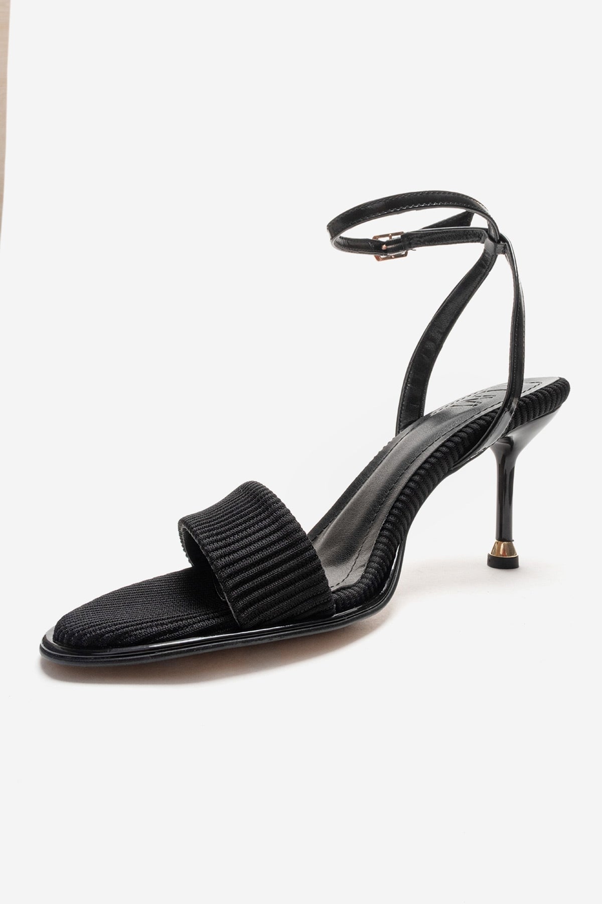 Arlette - Black Stiletto Pump – top view showing leather, black, red, SimmiUnique