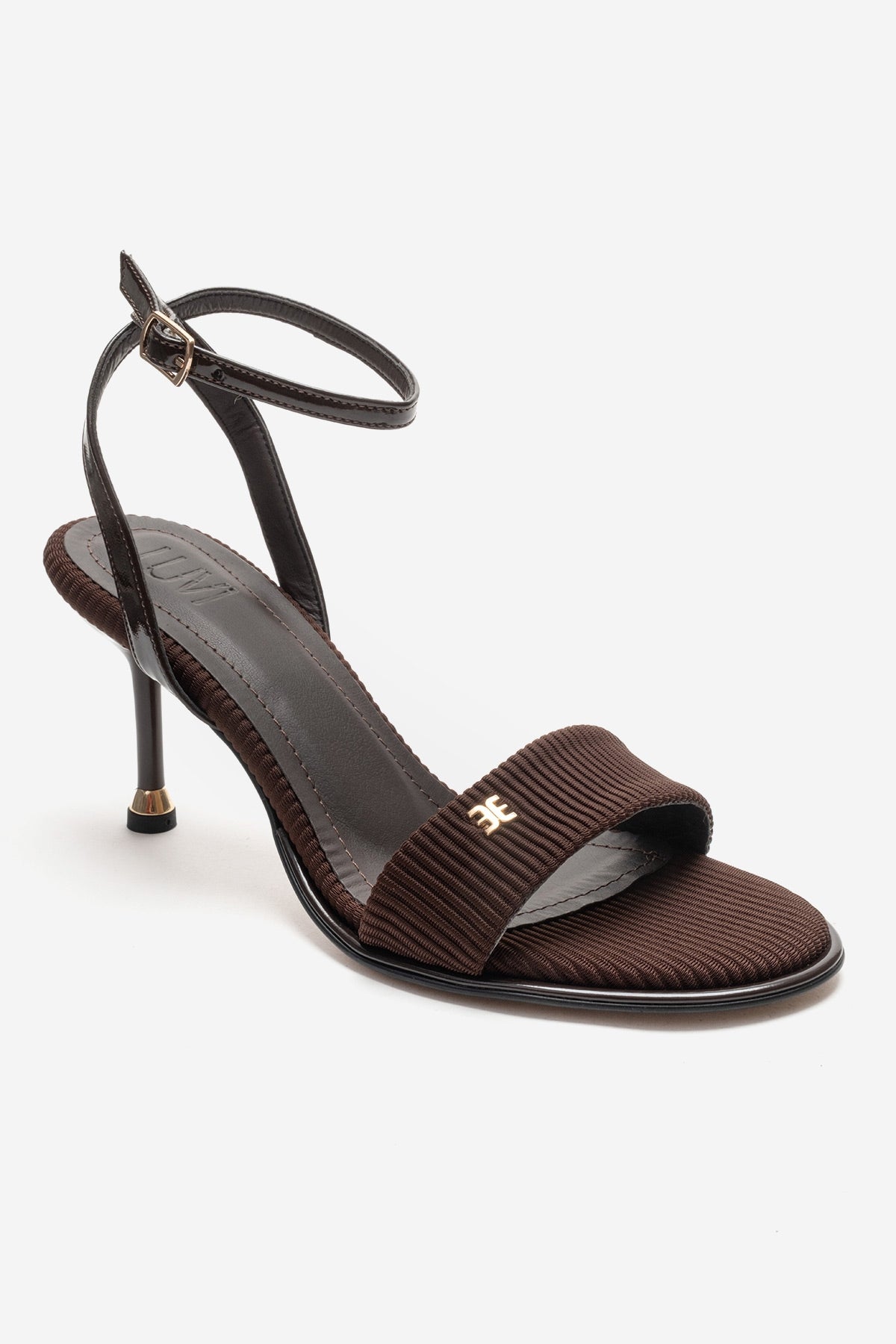 Arlette - Brown Stiletto Pump – detail view showing leather, red, SimmiUnique