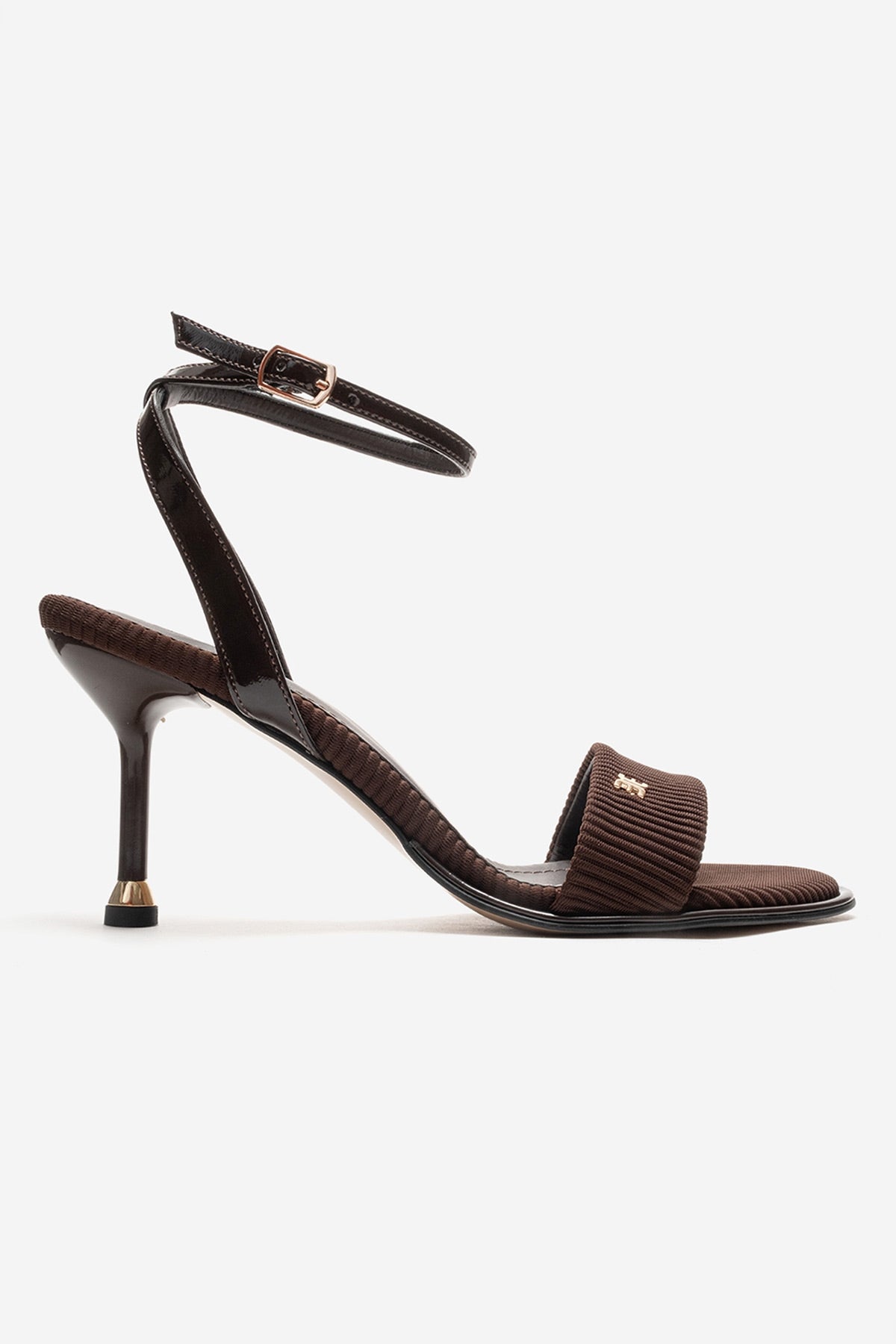 Arlette - Brown Stiletto Pump – heel view showing leather, red, SimmiUnique