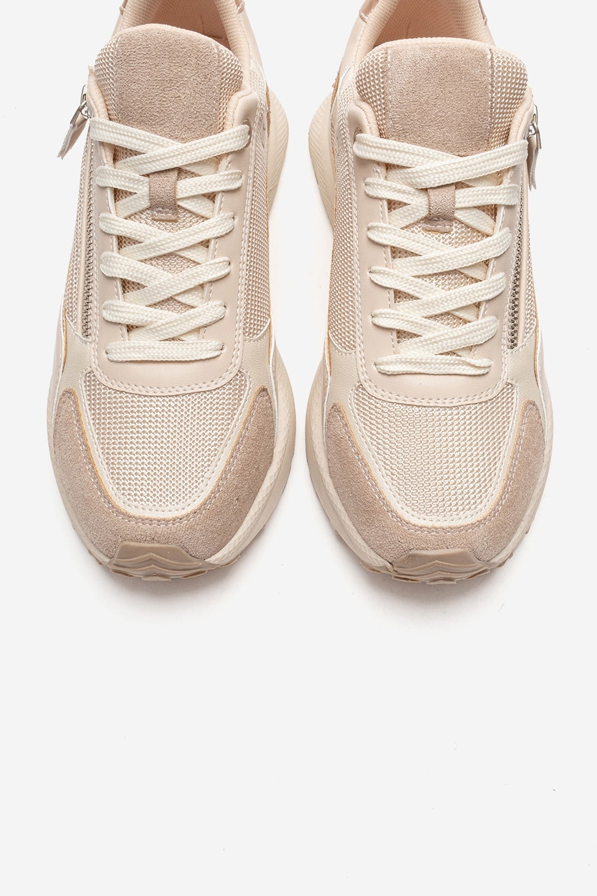 ROCCA - Beige Zip-Detail Genuine Leather Sneaker – side view showing leather, SimmiUnique