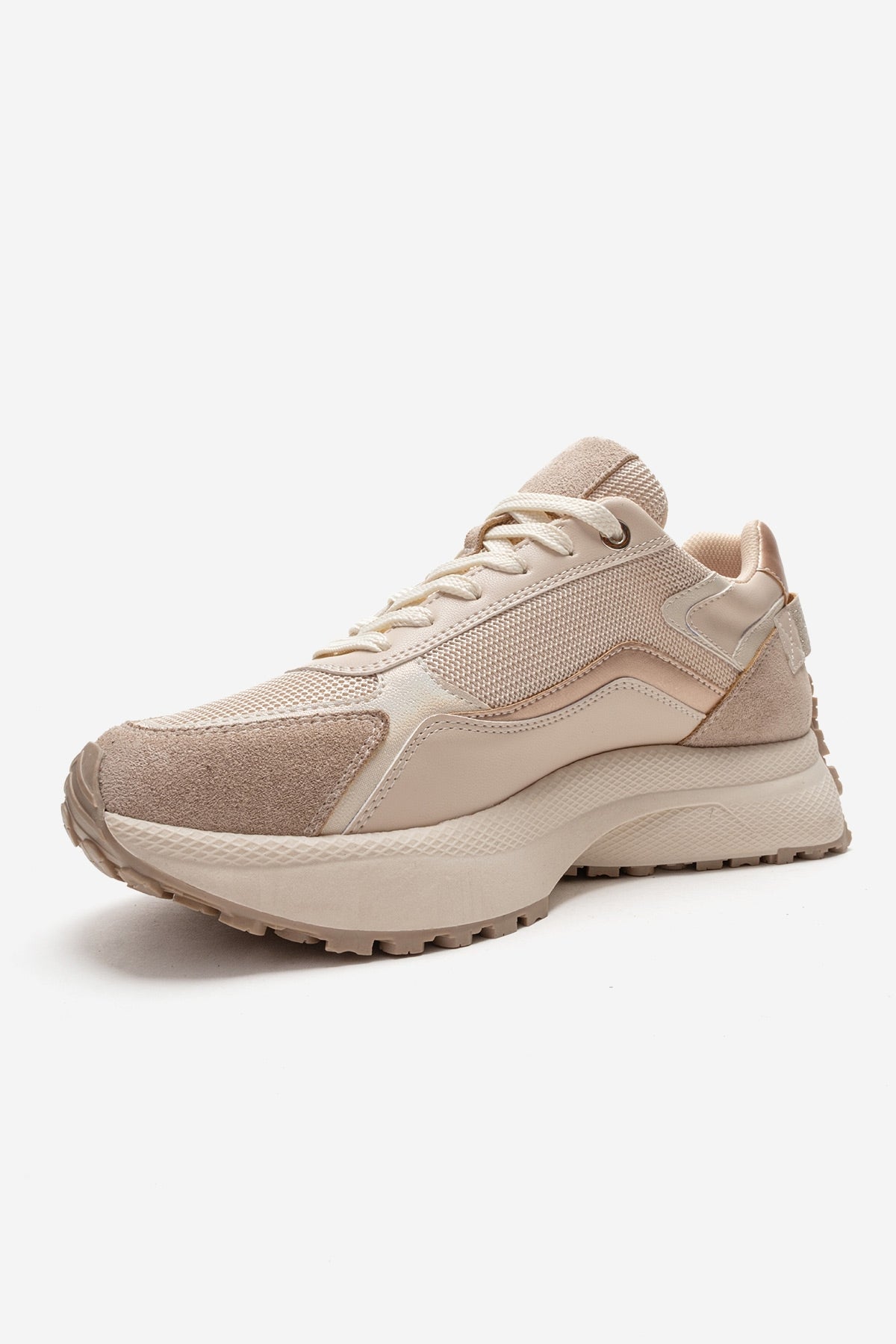 ROCCA - Beige Zip-Detail Genuine Leather Sneaker – top view showing leather, SimmiUnique