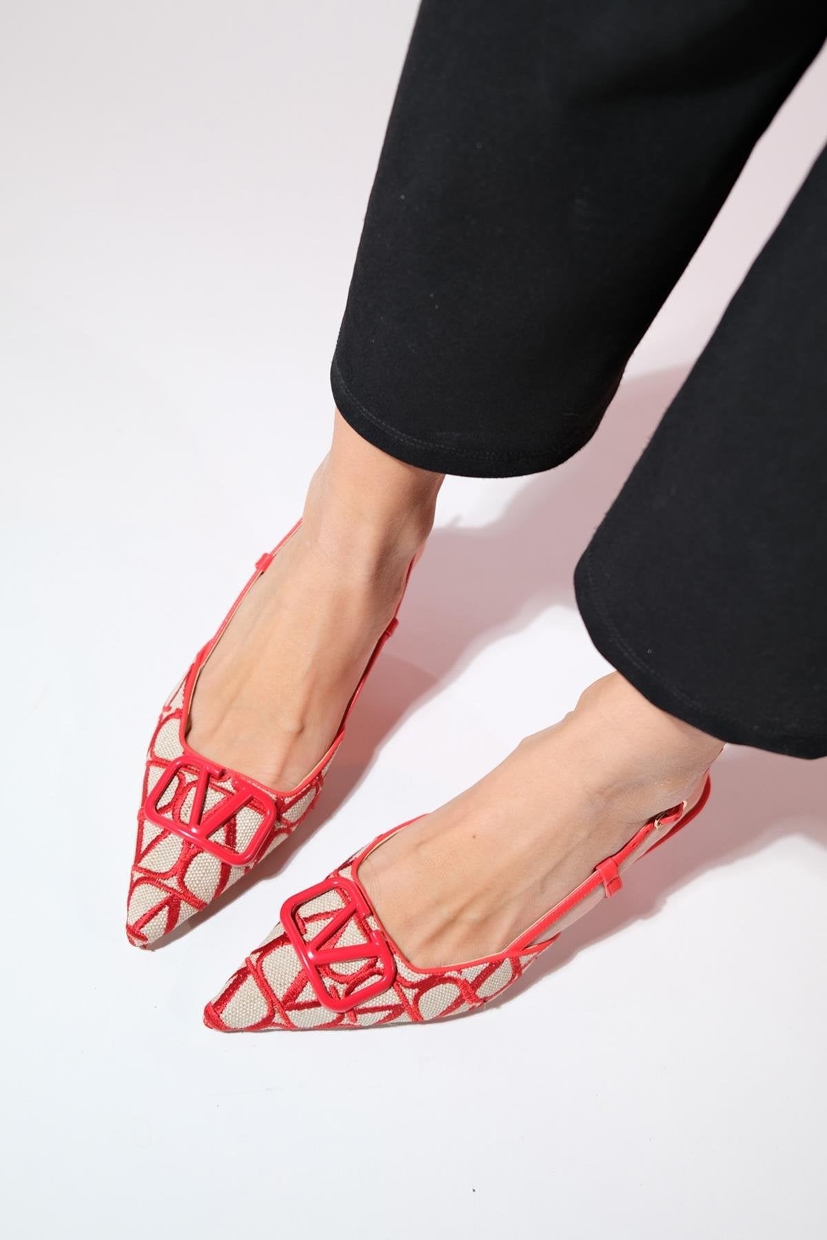 Boiro - Red Slingback Heeled Shoe – side view showing leather, red, SimmiUnique
