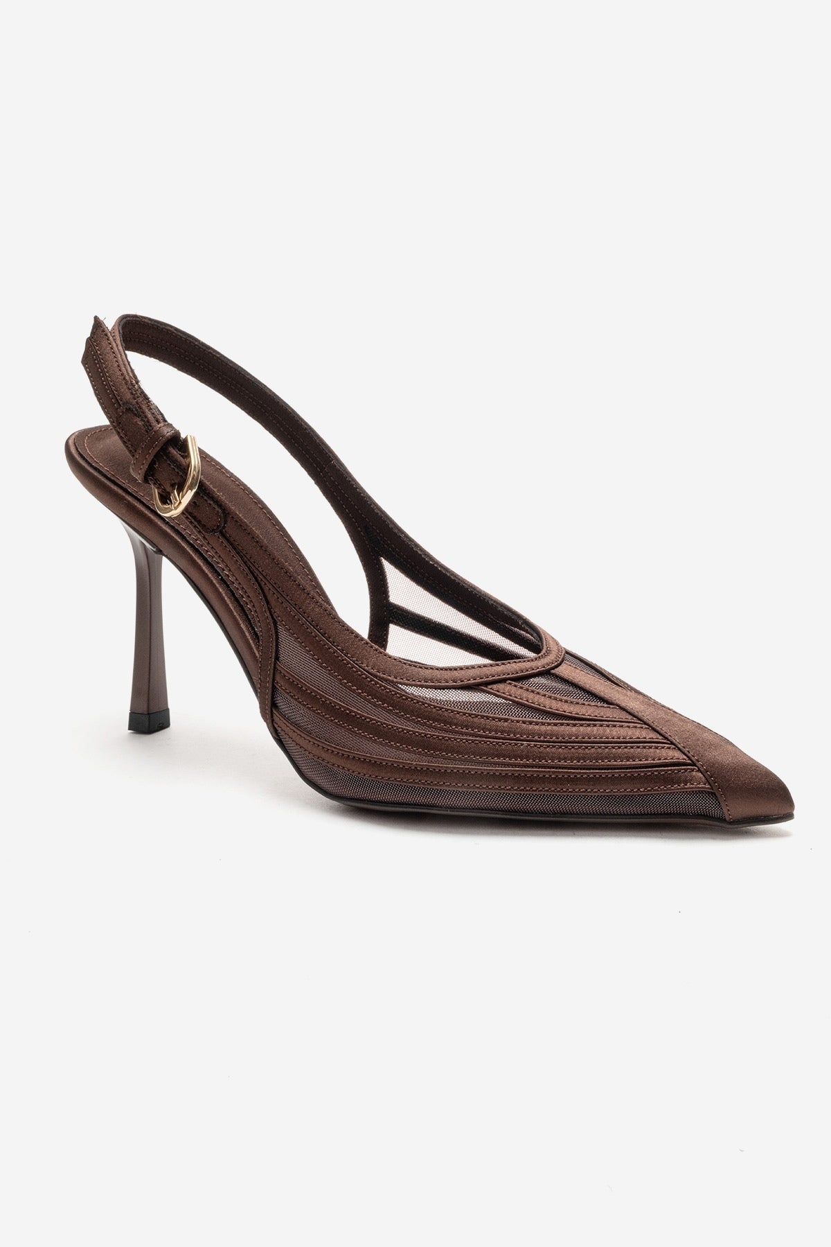 FAUNA - Brown Stiletto Pump – detail view showing red, SimmiUnique