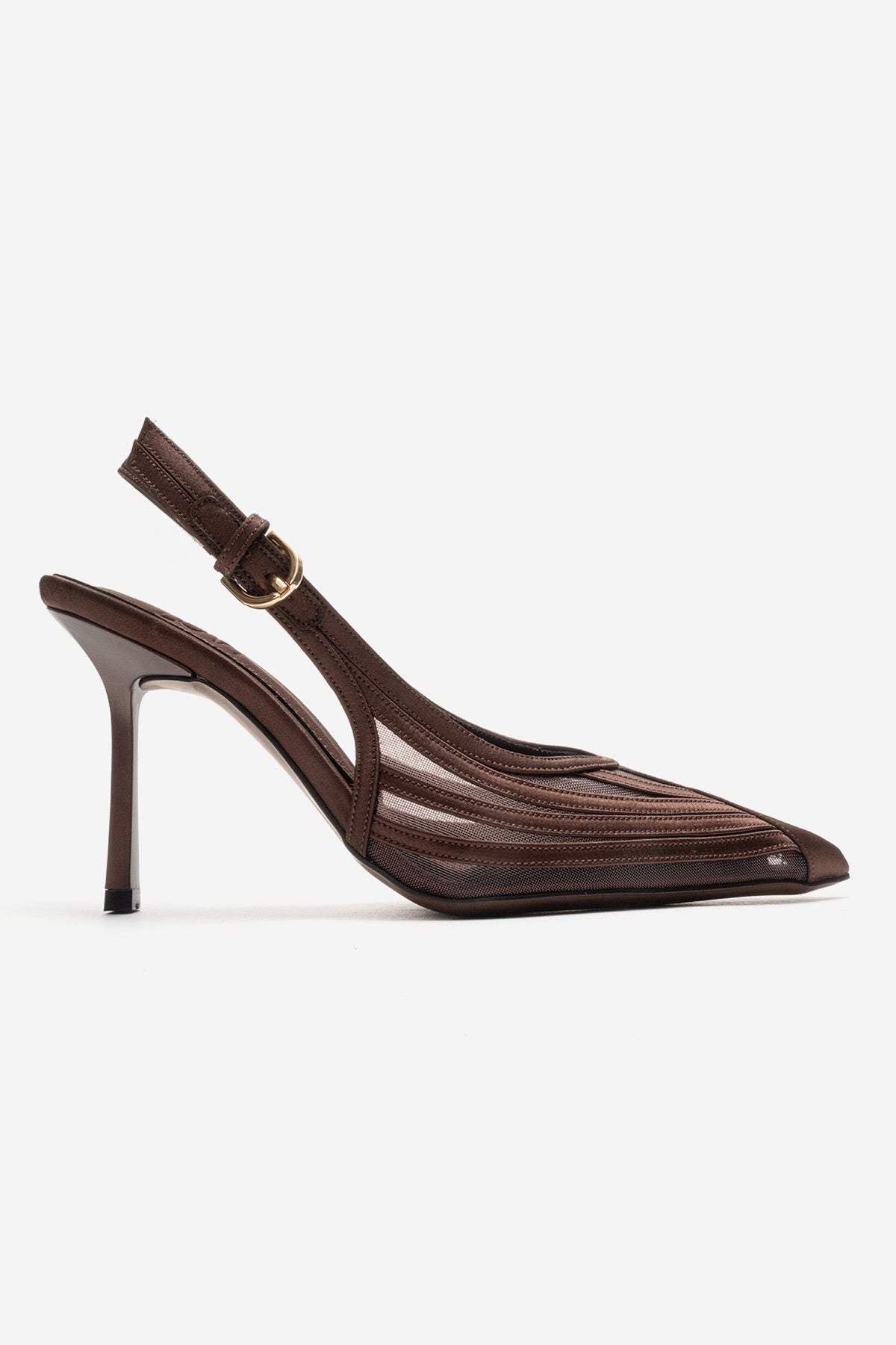 FAUNA - Brown Stiletto Pump – heel view showing red, SimmiUnique