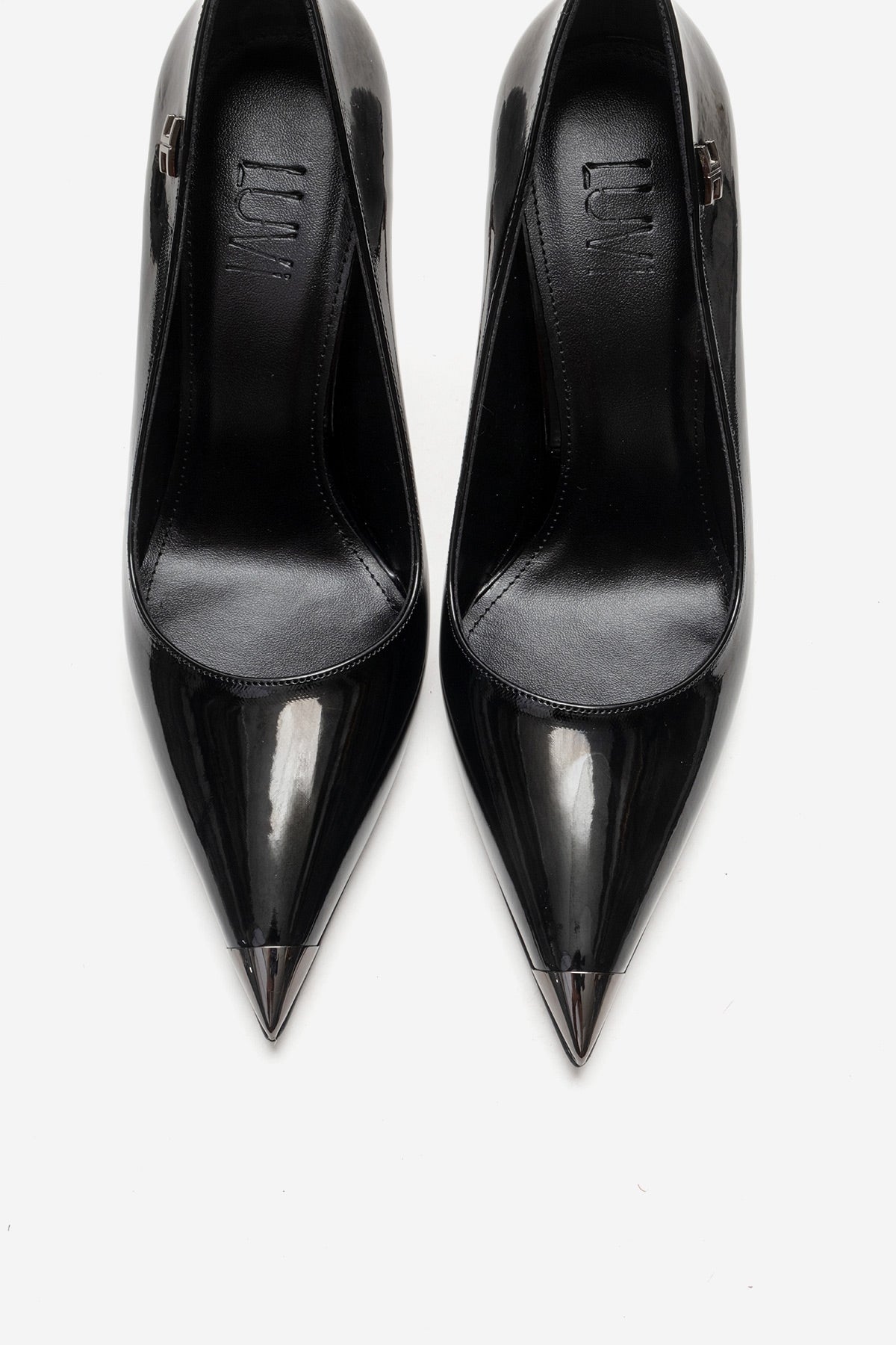 CARLAS - Black Patent Stiletto Pump – side view showing leather, black, SimmiUnique