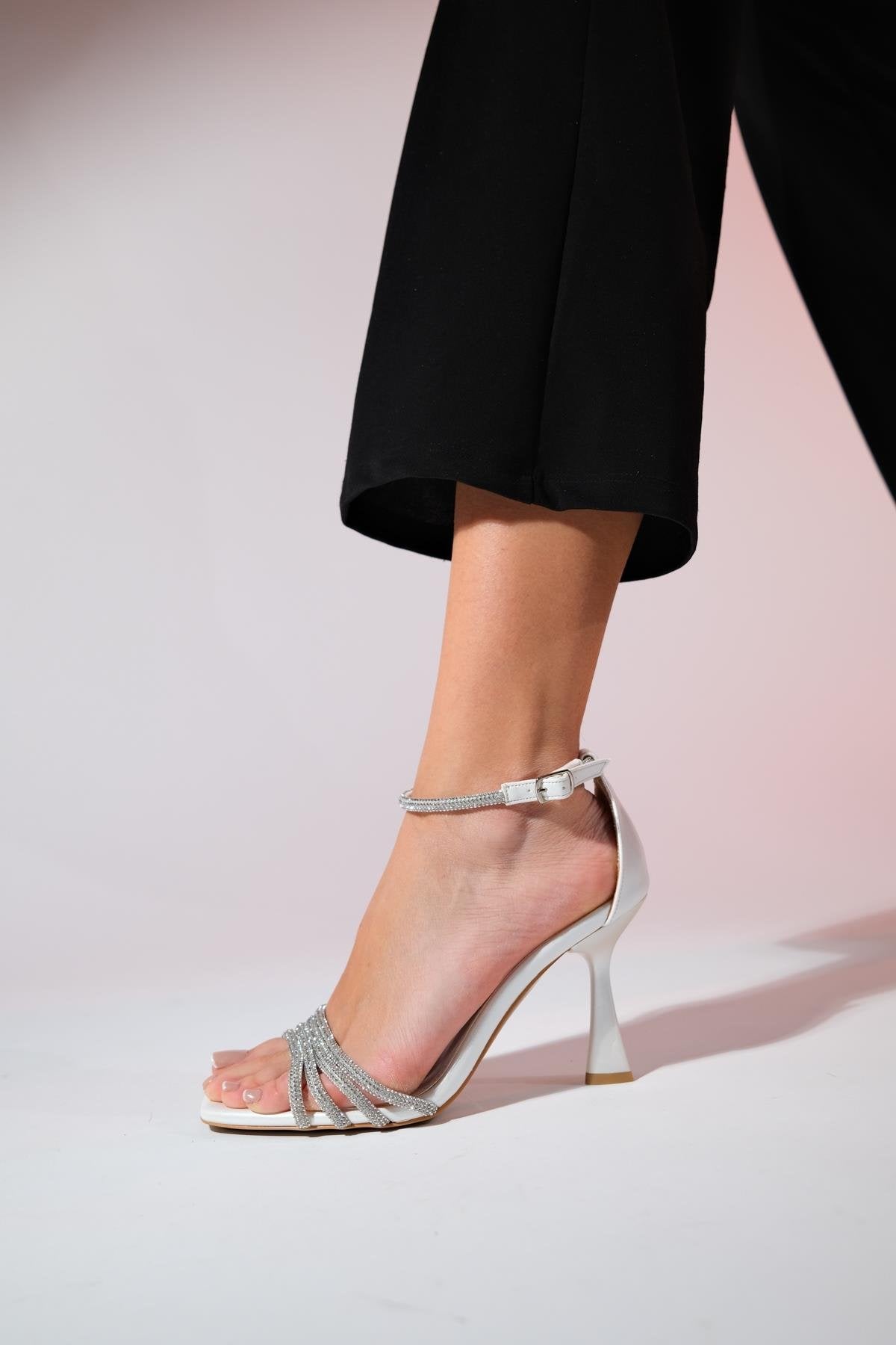 Monica - Pearl Embellished Stiletto Evening Shoe – side view showing pearl, leather, SimmiUnique