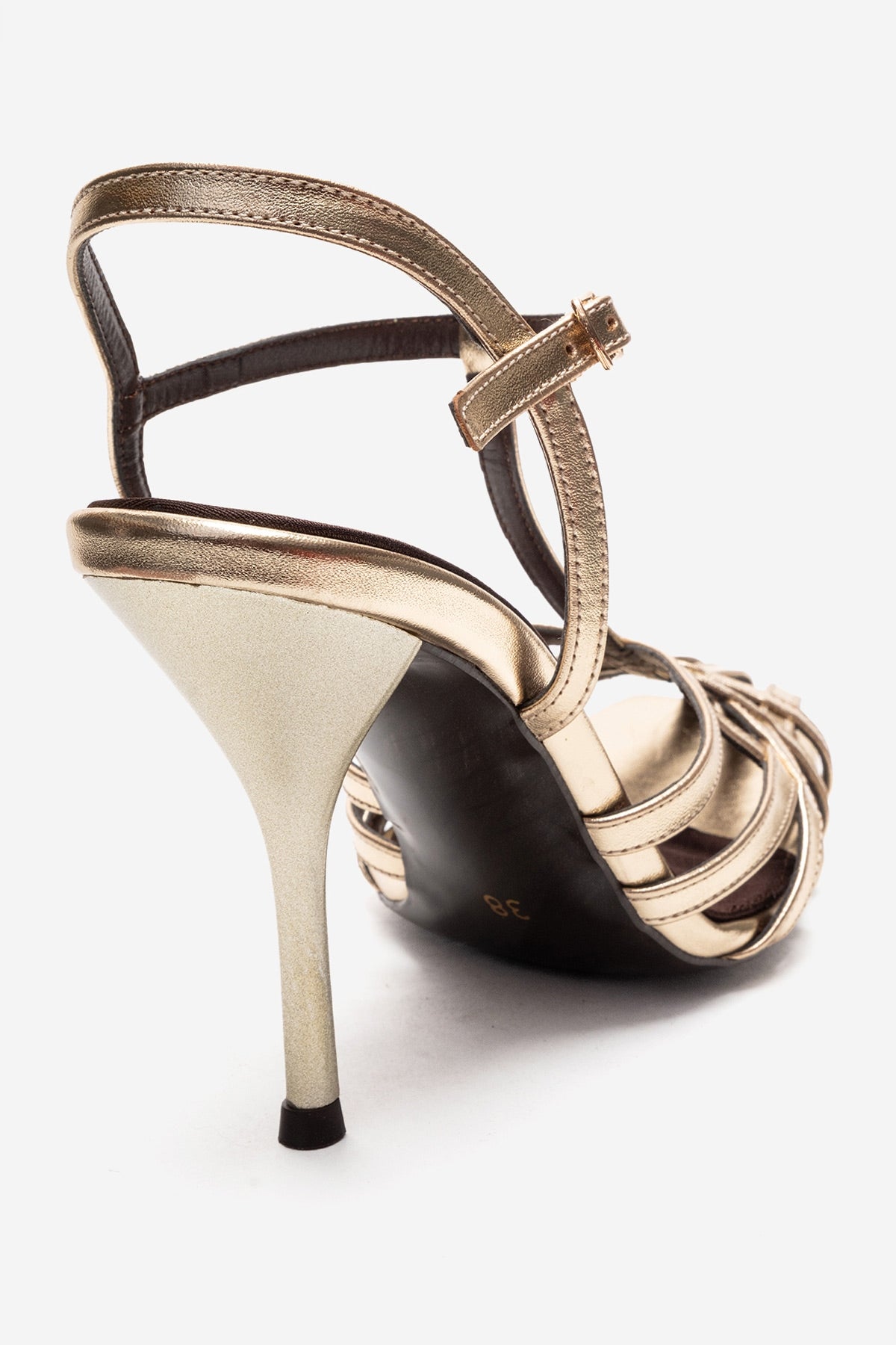 ALLOS - Gold Stiletto Pump – back view showing leather, gold, SimmiUnique