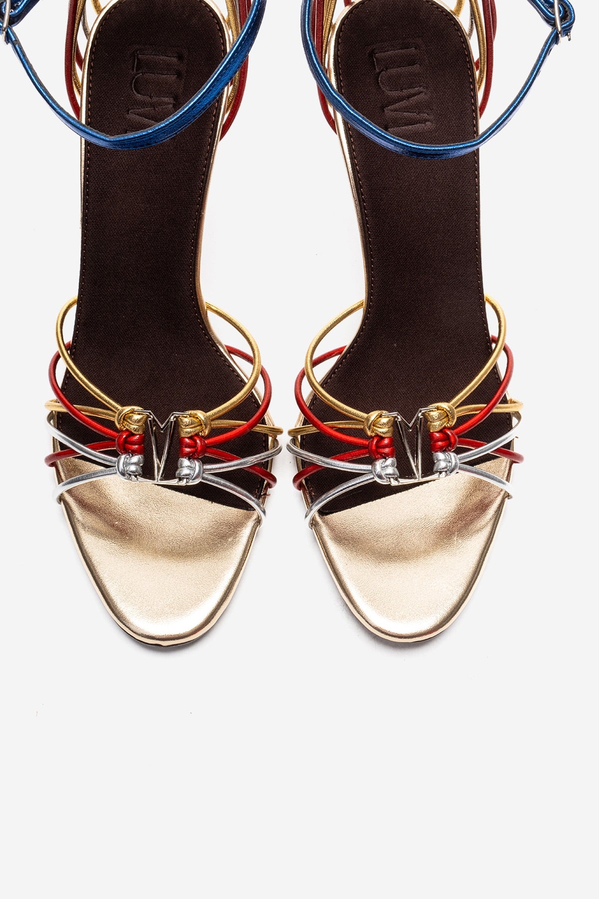 ARONA - Gold Multi Stiletto Heel Shoe – side view showing leather, metallic, gold, SimmiUnique
