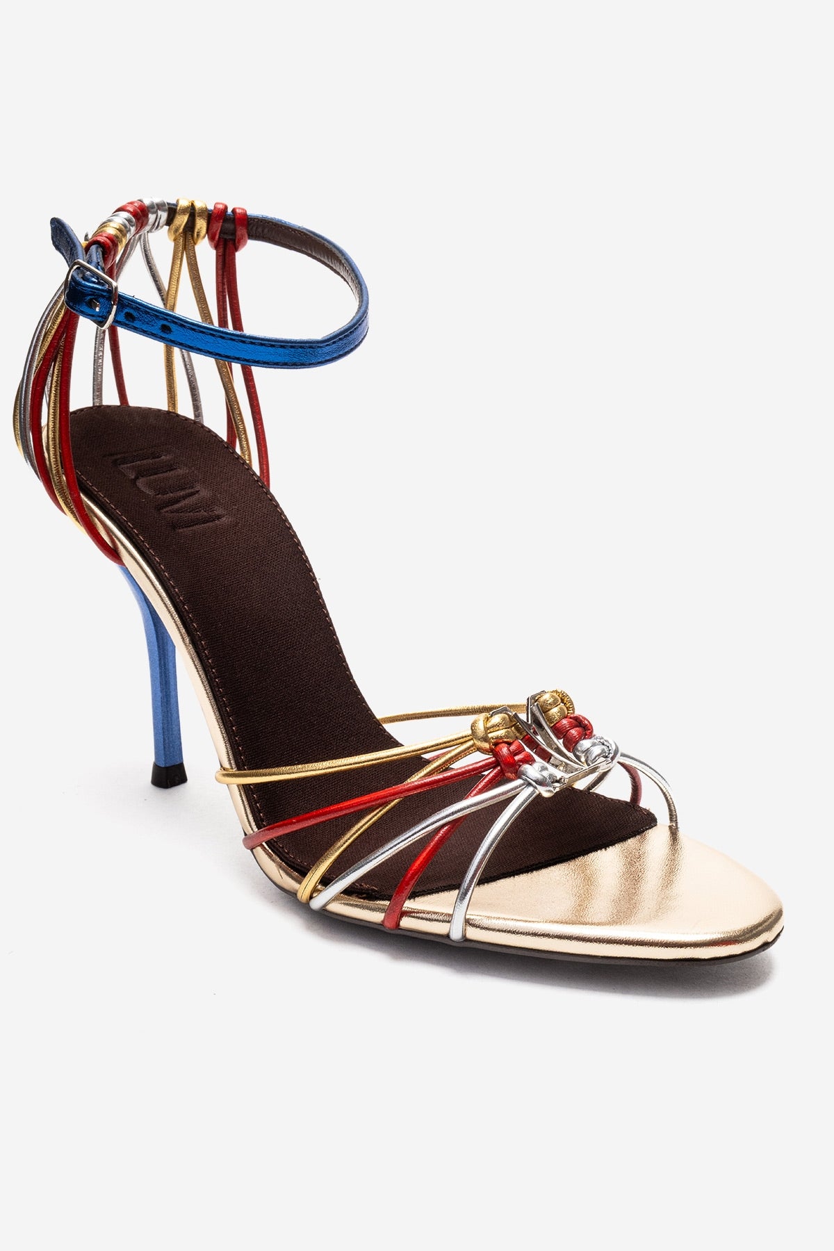 ARONA - Gold Multi Stiletto Heel Shoe – detail view showing leather, metallic, gold, SimmiUnique