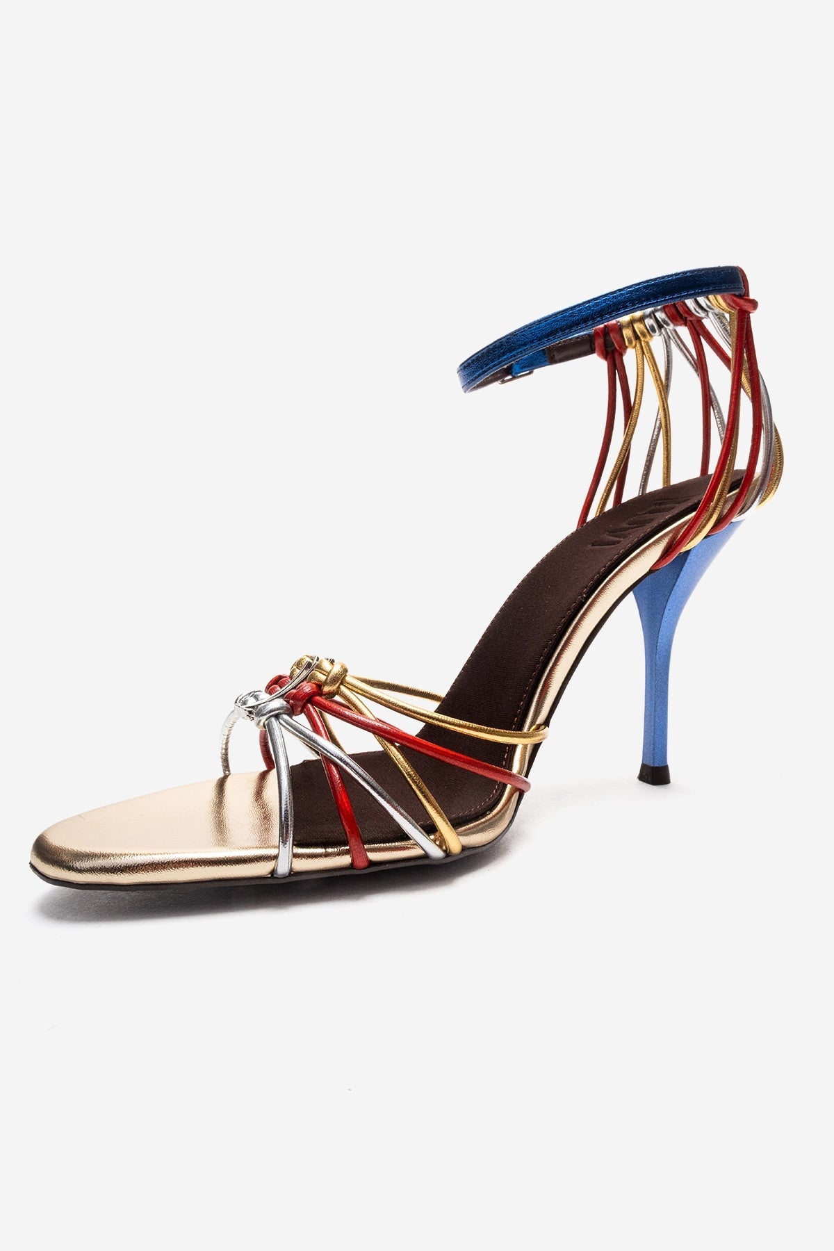 ARONA - Gold Multi Stiletto Heel Shoe – back view showing leather, metallic, gold, SimmiUnique