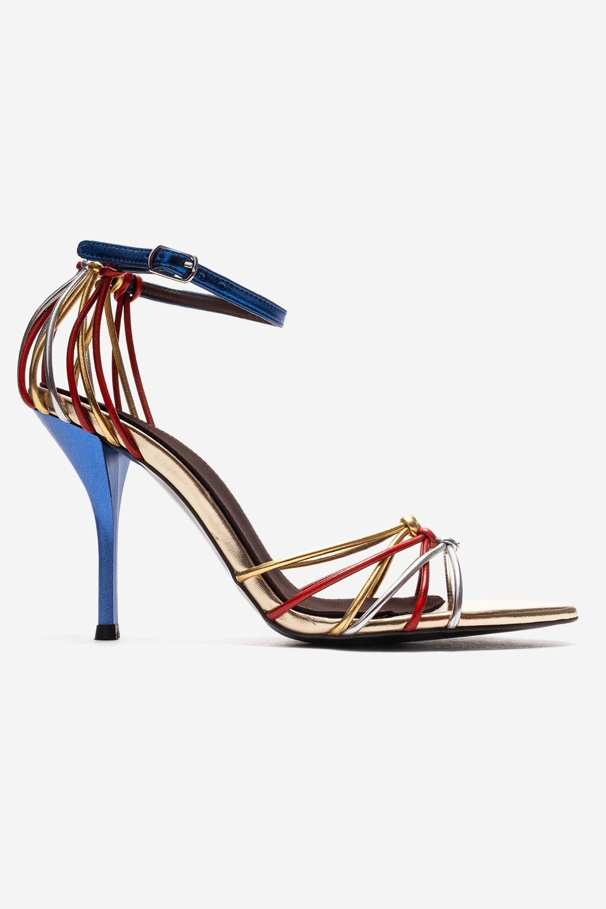 ARONA - Gold Multi Stiletto Heel Shoe – top view showing leather, metallic, gold, SimmiUnique