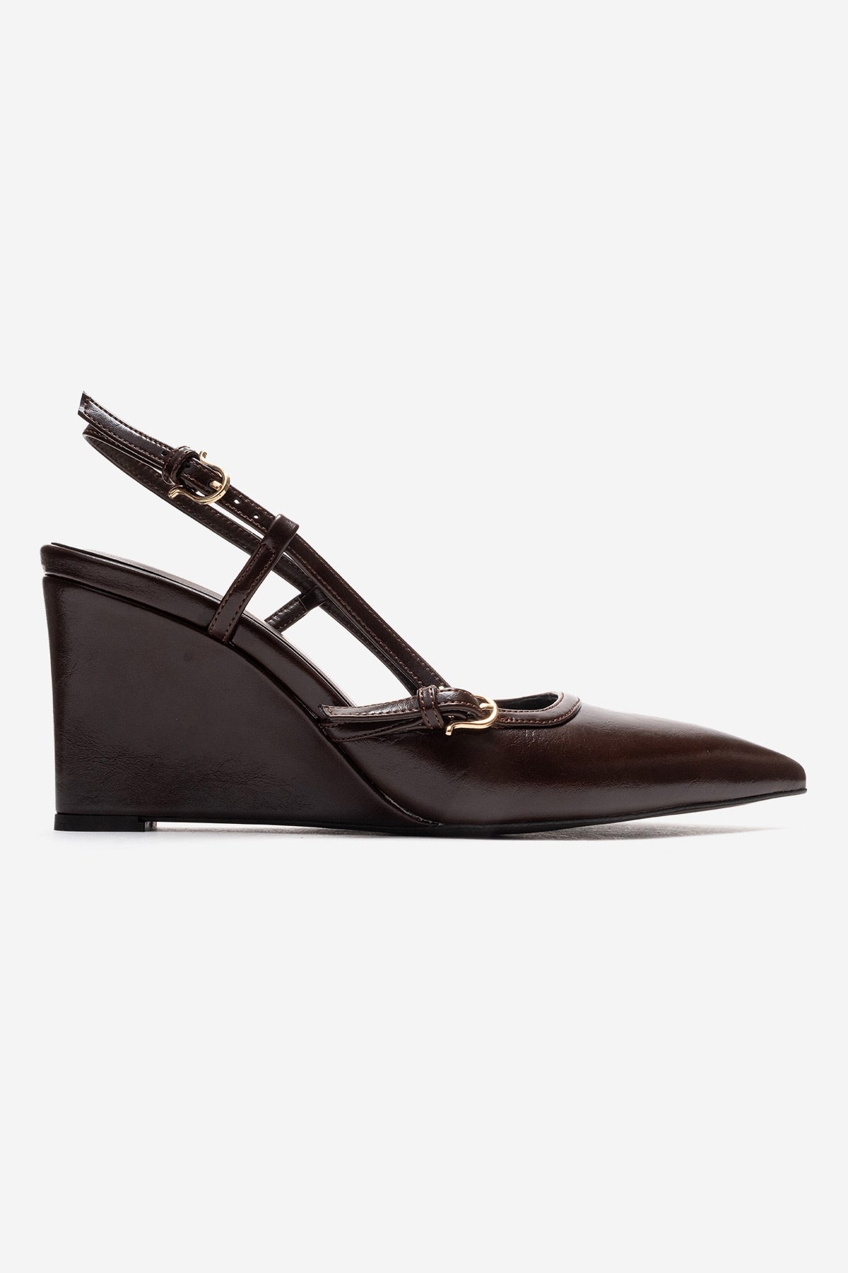 CELIA - Brown Block Heel Pointed Toe Shoe – heel view showing leather, SimmiUnique