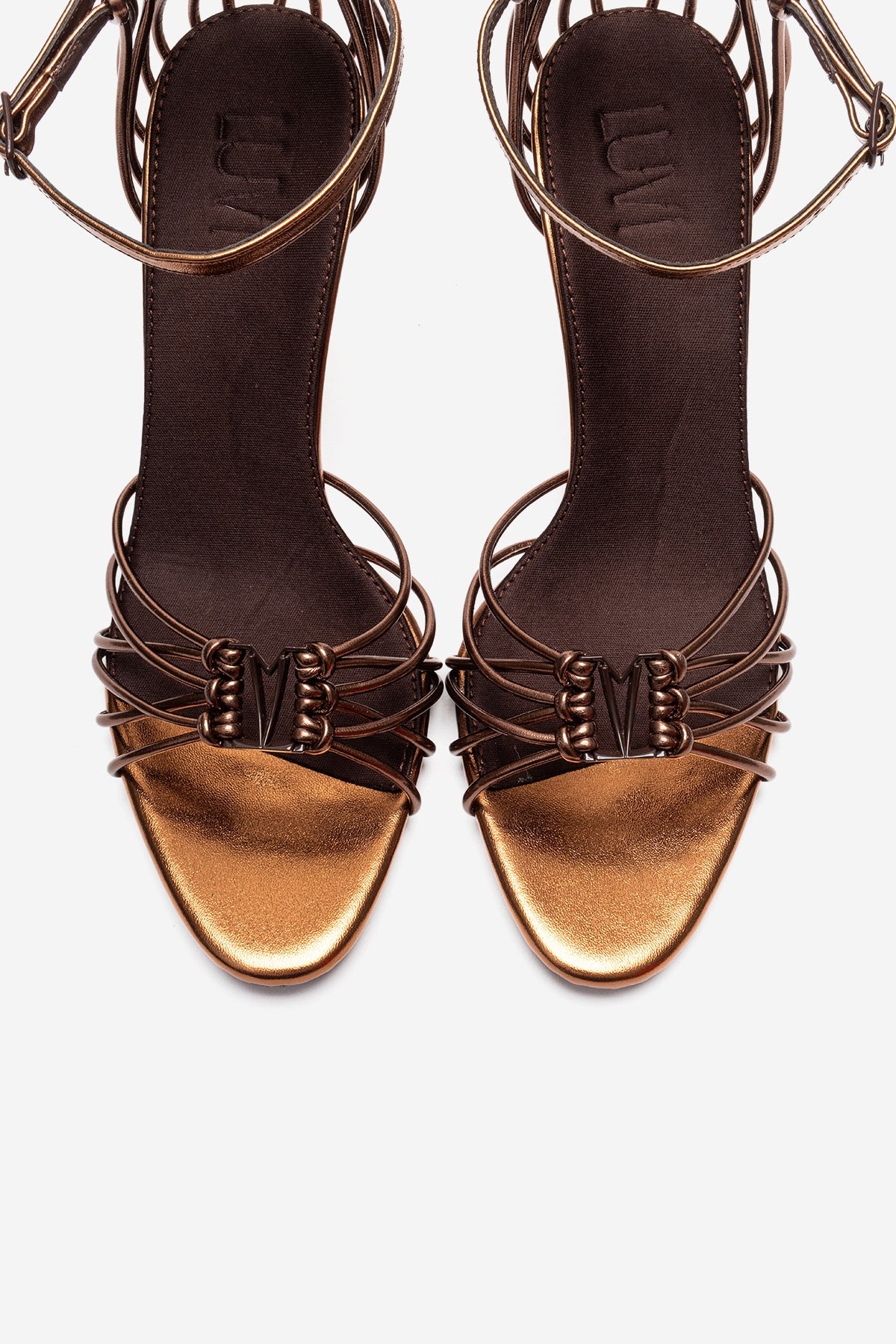 ARONA - Cognac Stiletto Heel Shoe – side view showing leather, metallic, red, SimmiUnique